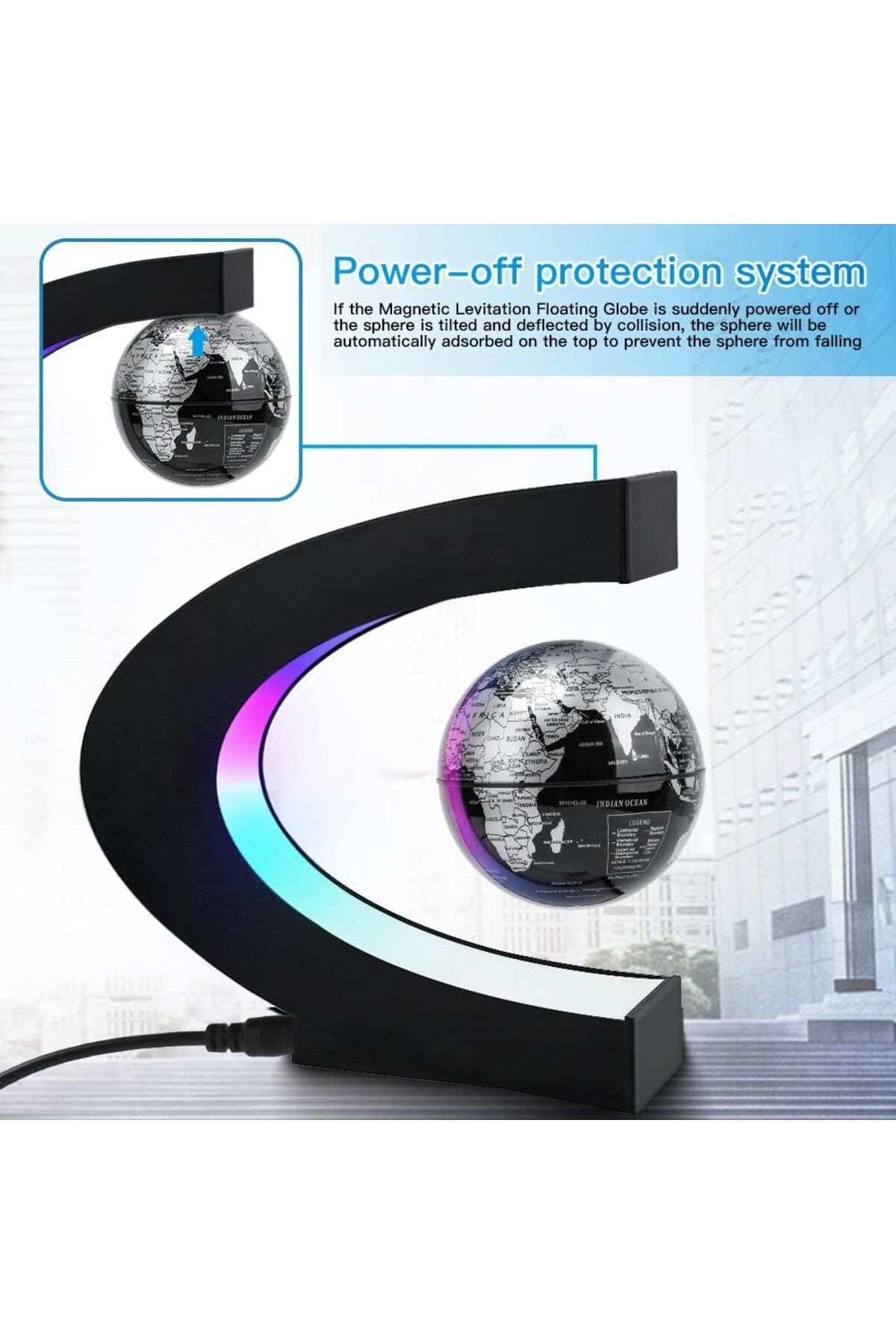 erorex-خريطة العالم العائمة المغناطيسية مع إضاءة LED، أدوات رائعة، ديكور عائم 4