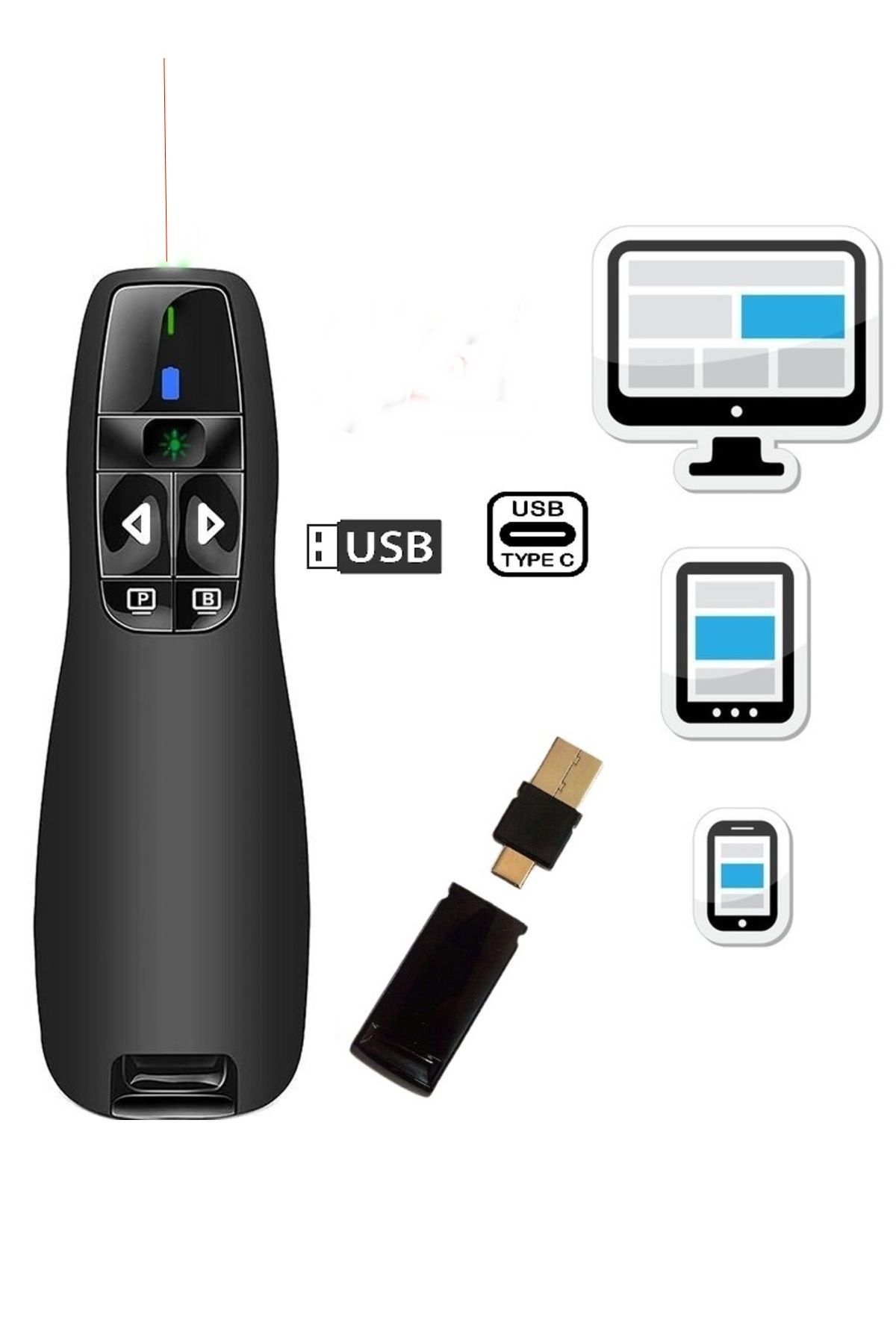 DeftHike Lazerli Sunum Kumandası R400 Yeni Nesil TYP-C & USB Telefon Tablet Pc Cihazlara Uyumlu