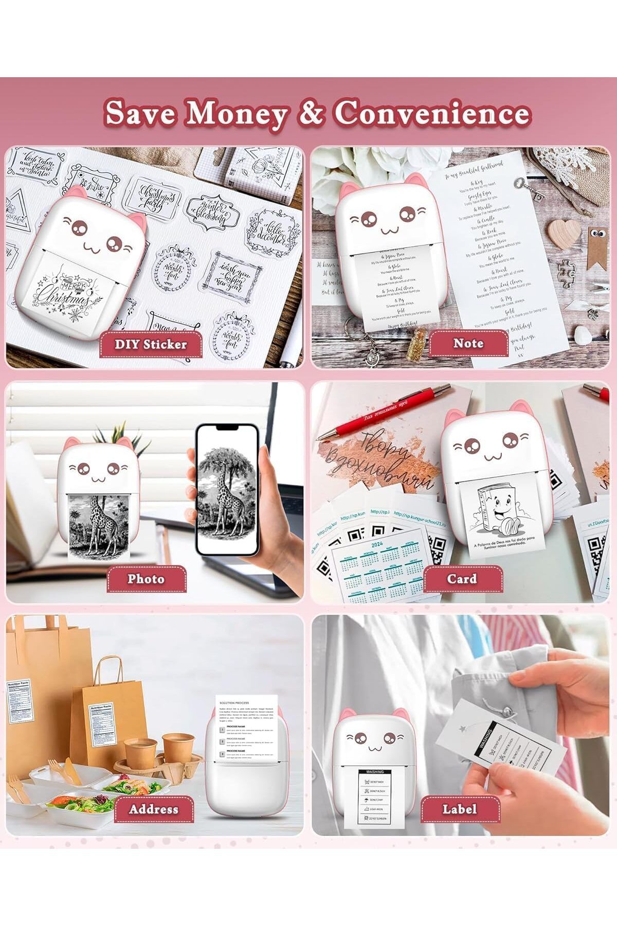 erorex-Mini Thermal Printer Bluetooth Labler Maker Portable Sticker Printer For Printing Photos Sticky 6