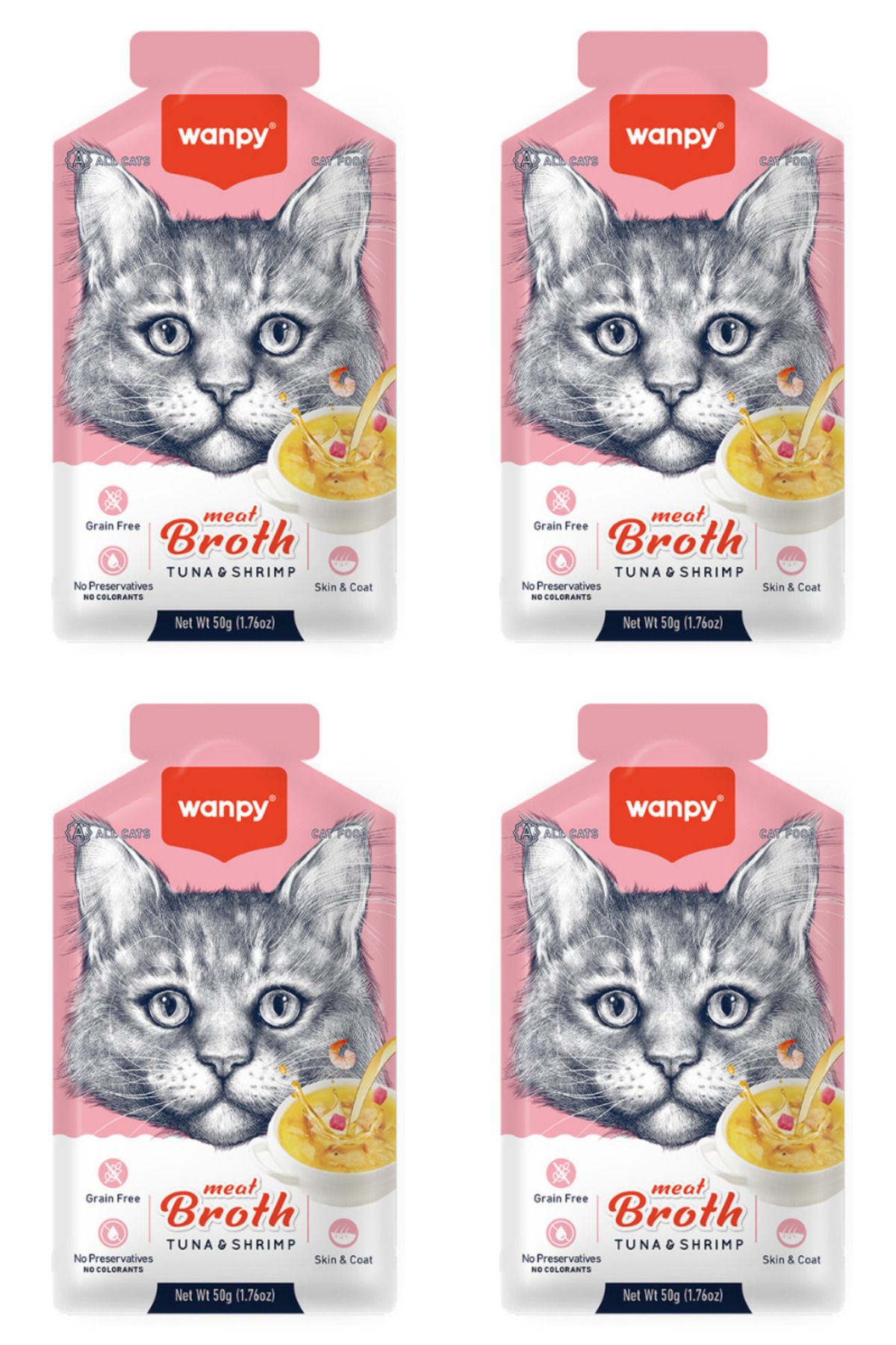 Wanpy Ton Balıklı ve Karidesli Tahılsız Kedi Çorbası 50gr - 4 Adet