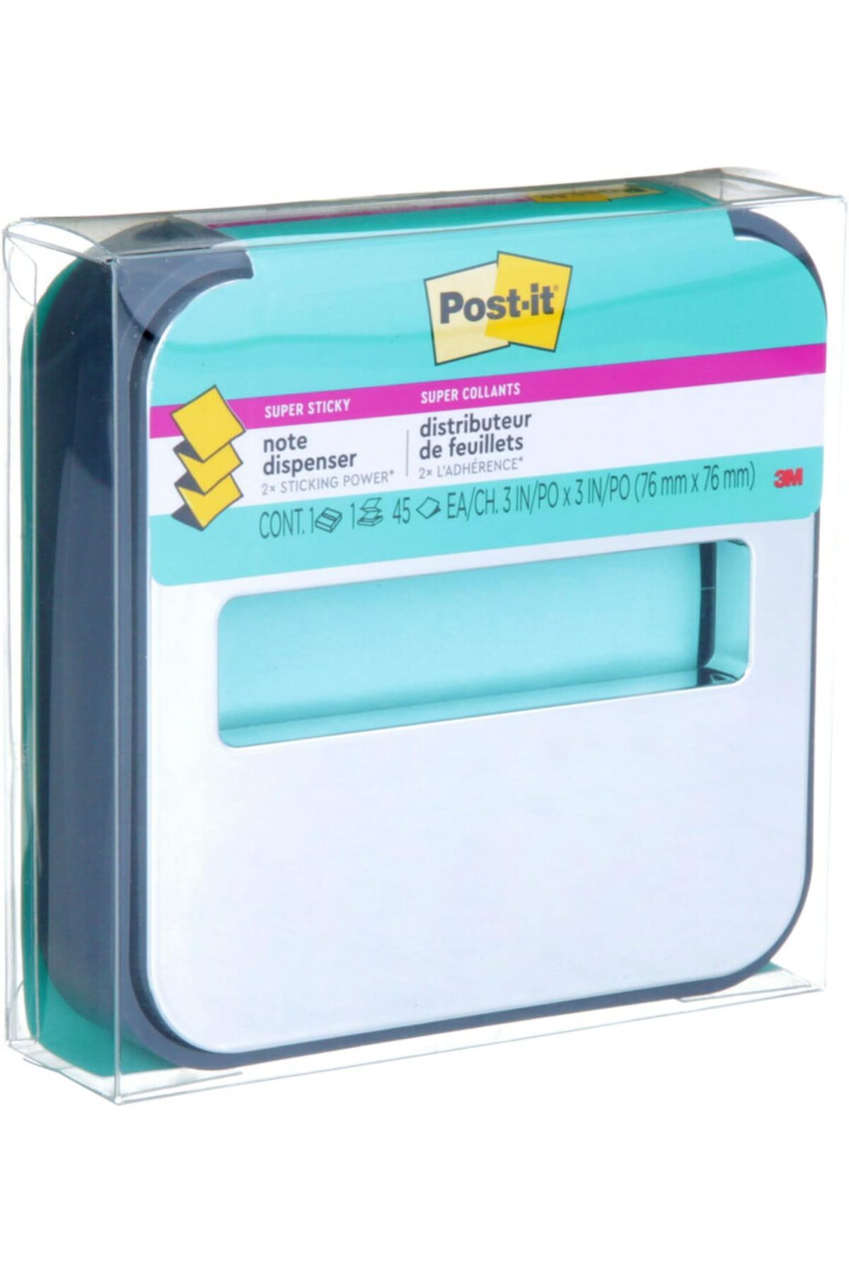 erorex-Note Dispenser With Pop Up Notes Black Base With Steel Top 1 Aqua Splash 3 In. X 3 In. Super Sticky 3