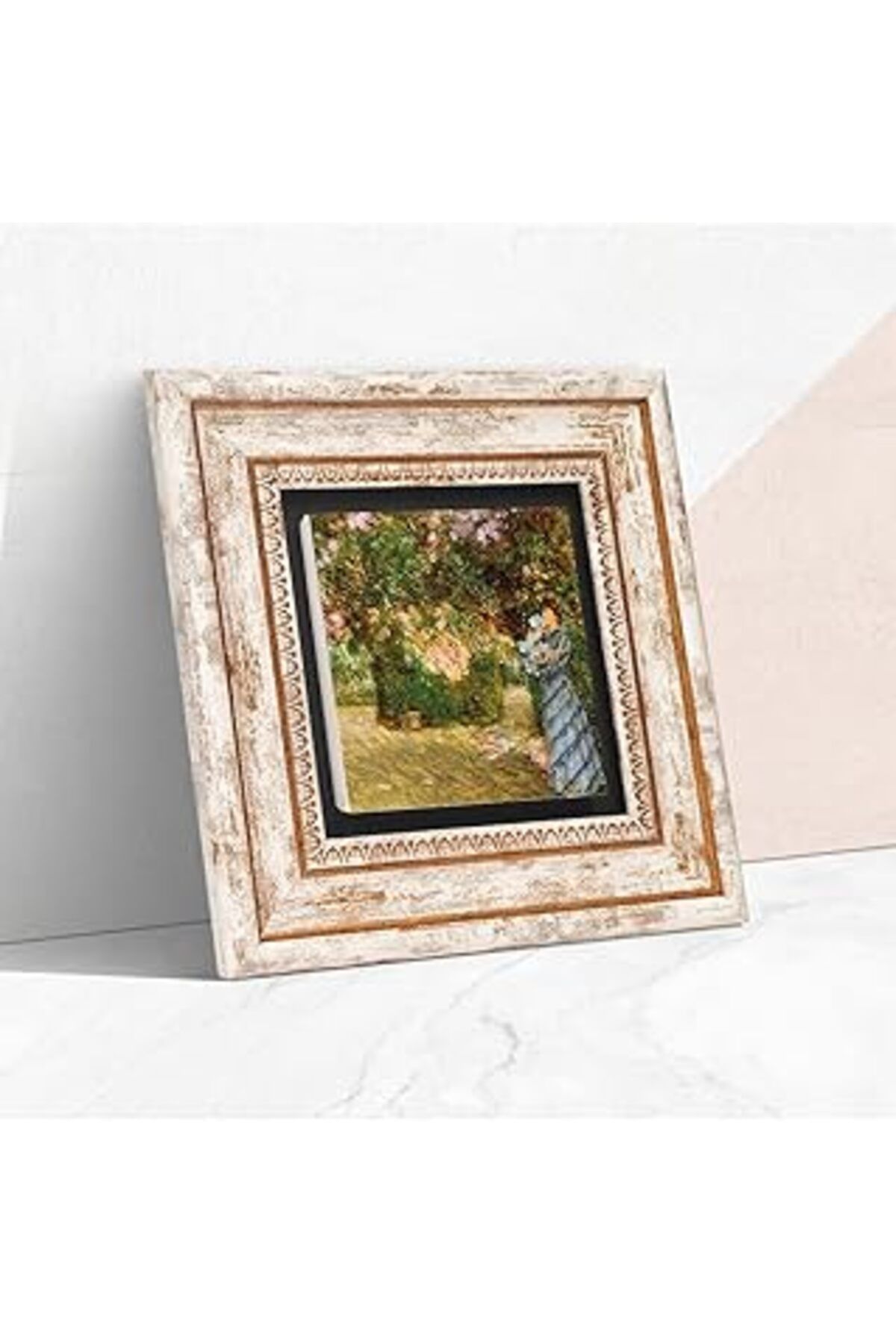 Pazarcan Pinecone Claude Monet Bahçede Taş Duvar Tablosu - Çerçeveli Taş Tablo - Dekoratif Duvar Sanatı - Mo