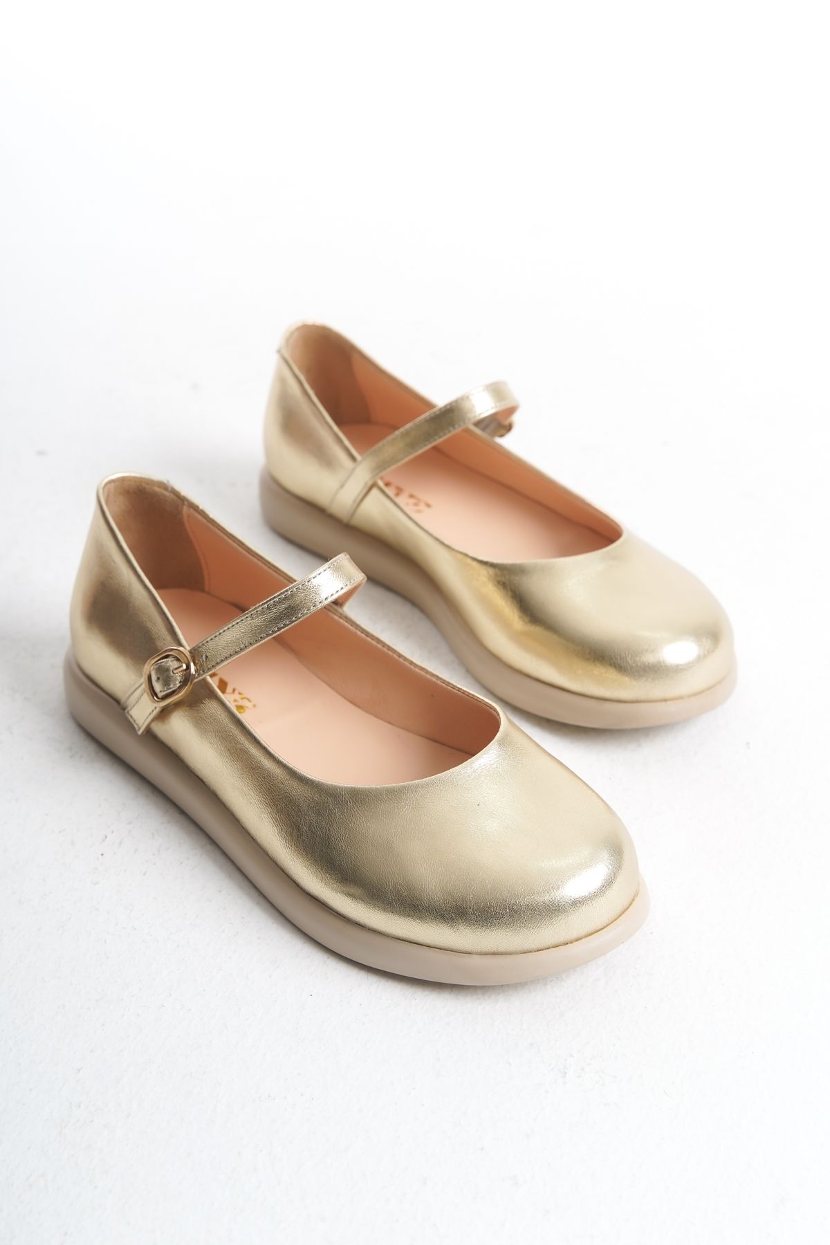 GNS Shoes-Ischia Genuine Leather Gold Skin Single-Strap Women's Ballerinas 1