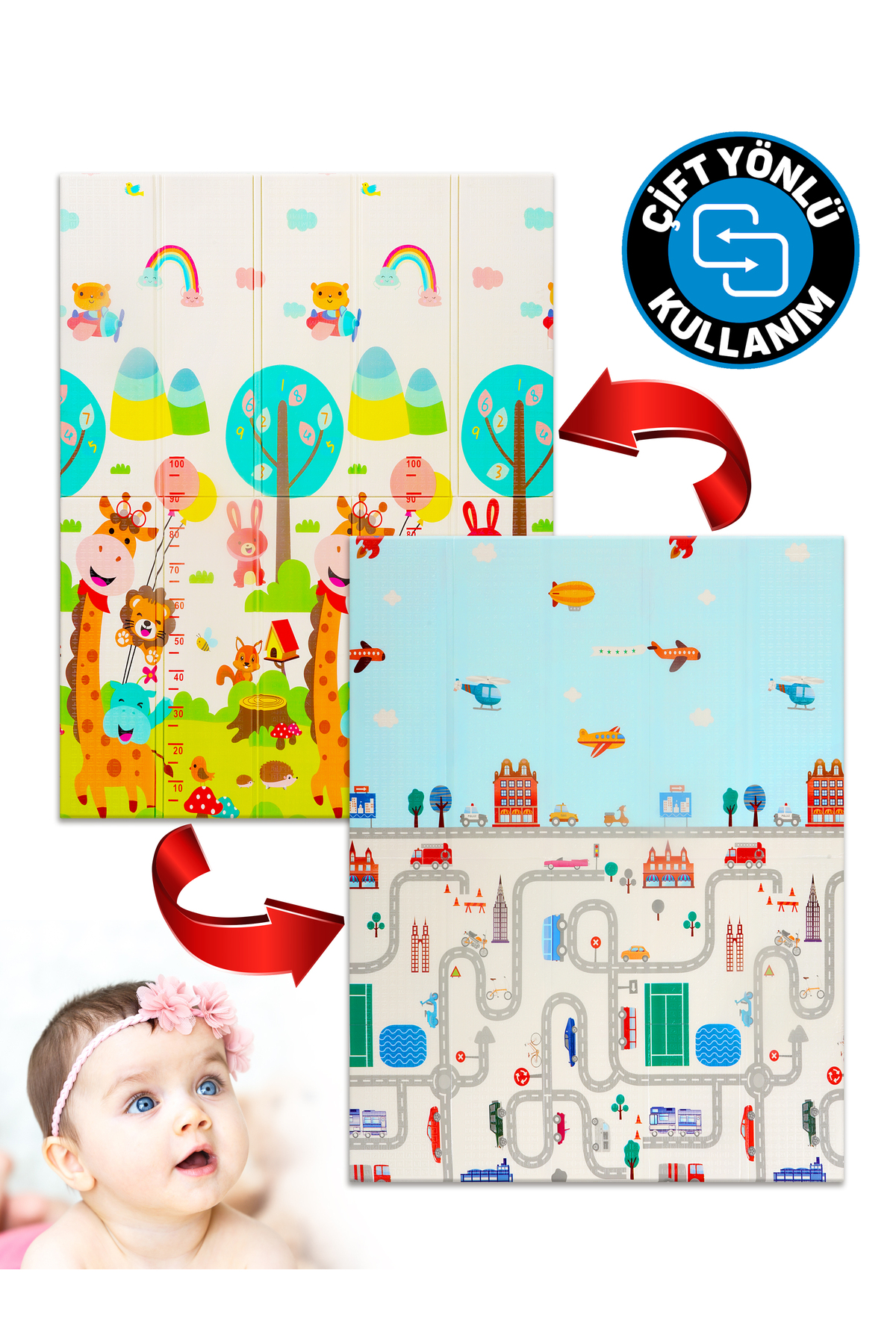 Circle Toys Neşeli Zürafa+Taşıtlar,Katlanabilir Çocuk Oyun Halısı–Ekstra Large-180X200X1 cm-Taşıma Çantalı fotoğrafı 5 (önizleme)