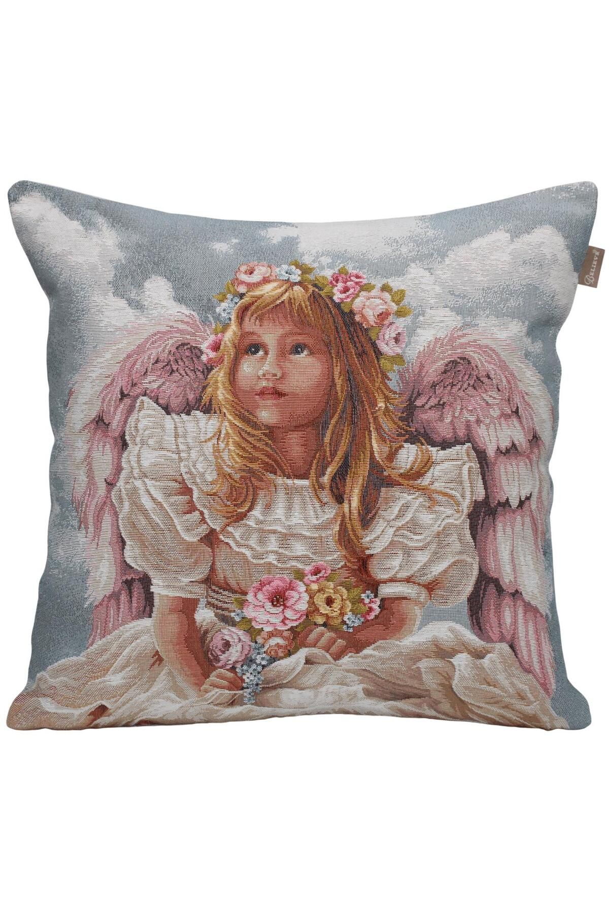 Believe ANGELIC JAKARLI DOKUMA GOBLEN DEKORATİF MELEK KIZ KIRLENT 45*45