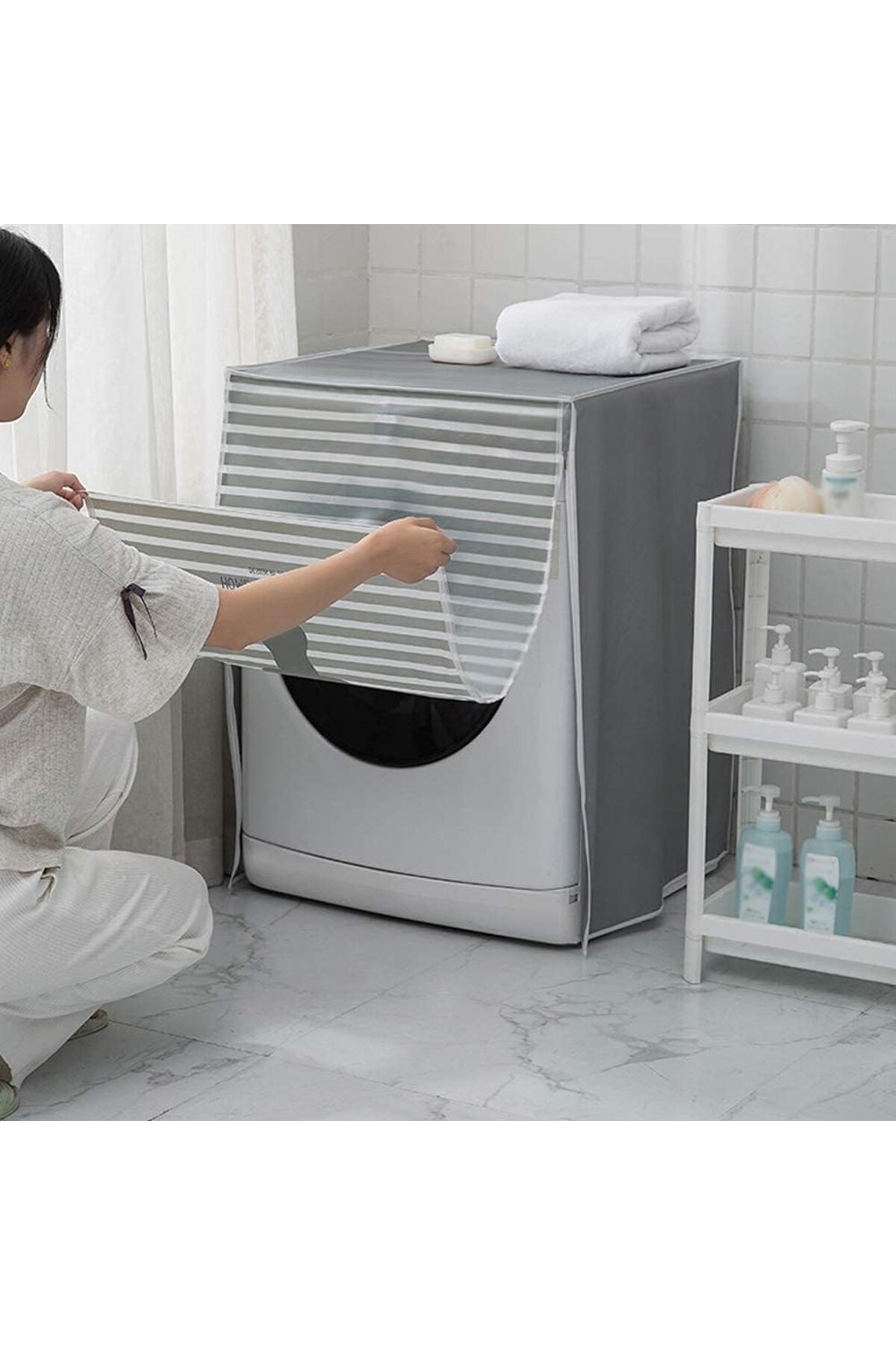 Washing Machine Case Erorex Dustproof Washing Machine Cover With Zipper Waterproof Front ...