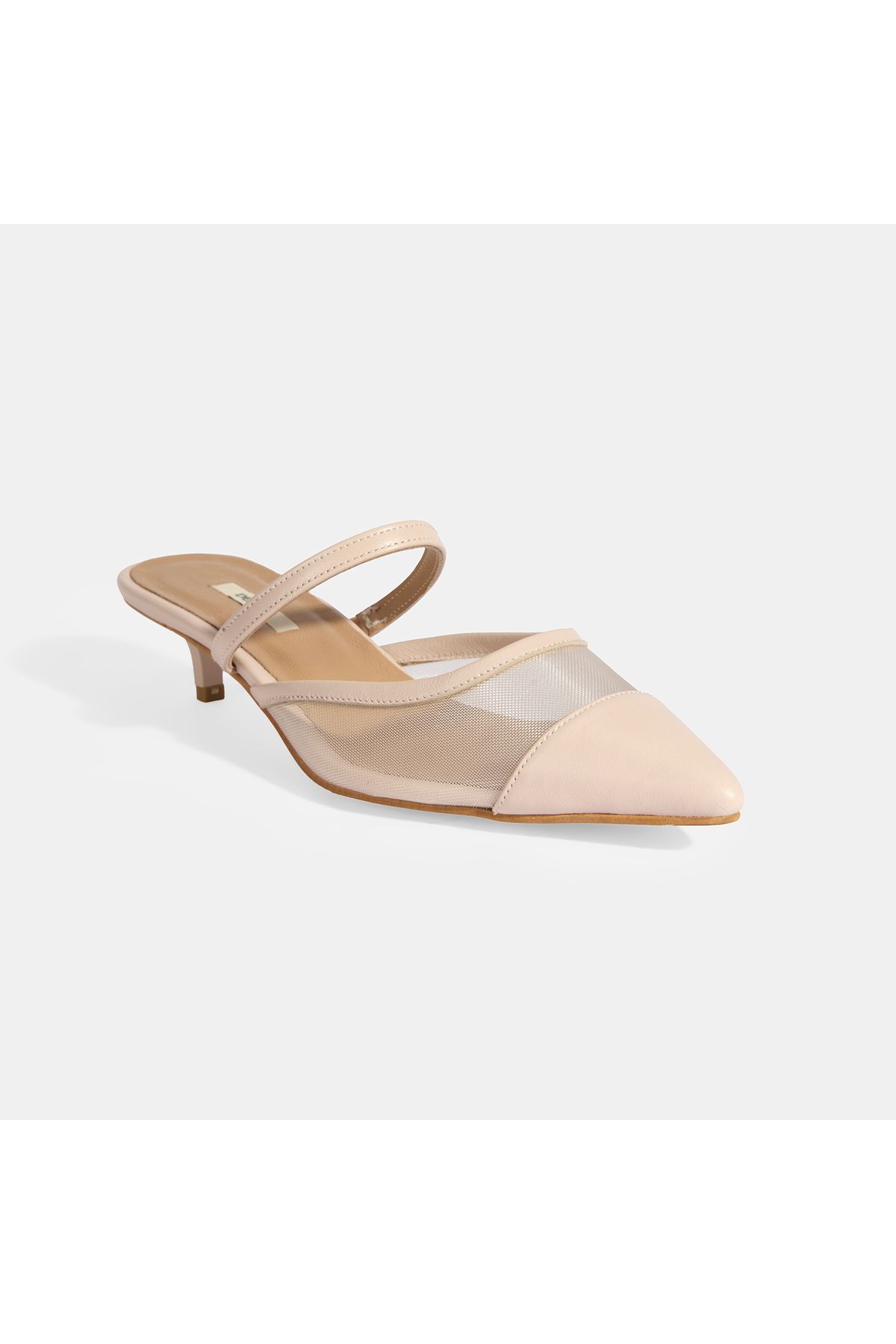 Desa-Women's Cream Mesh Leather Heeled Slippers 5