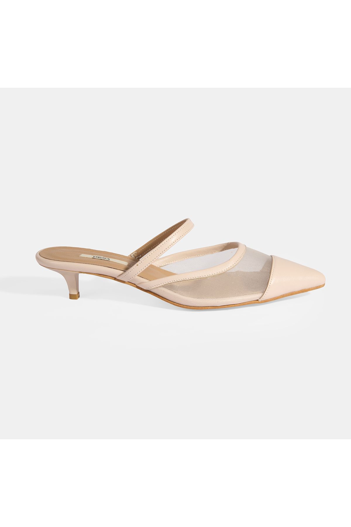 Desa-Women's Cream Mesh Leather Heeled Slippers 1
