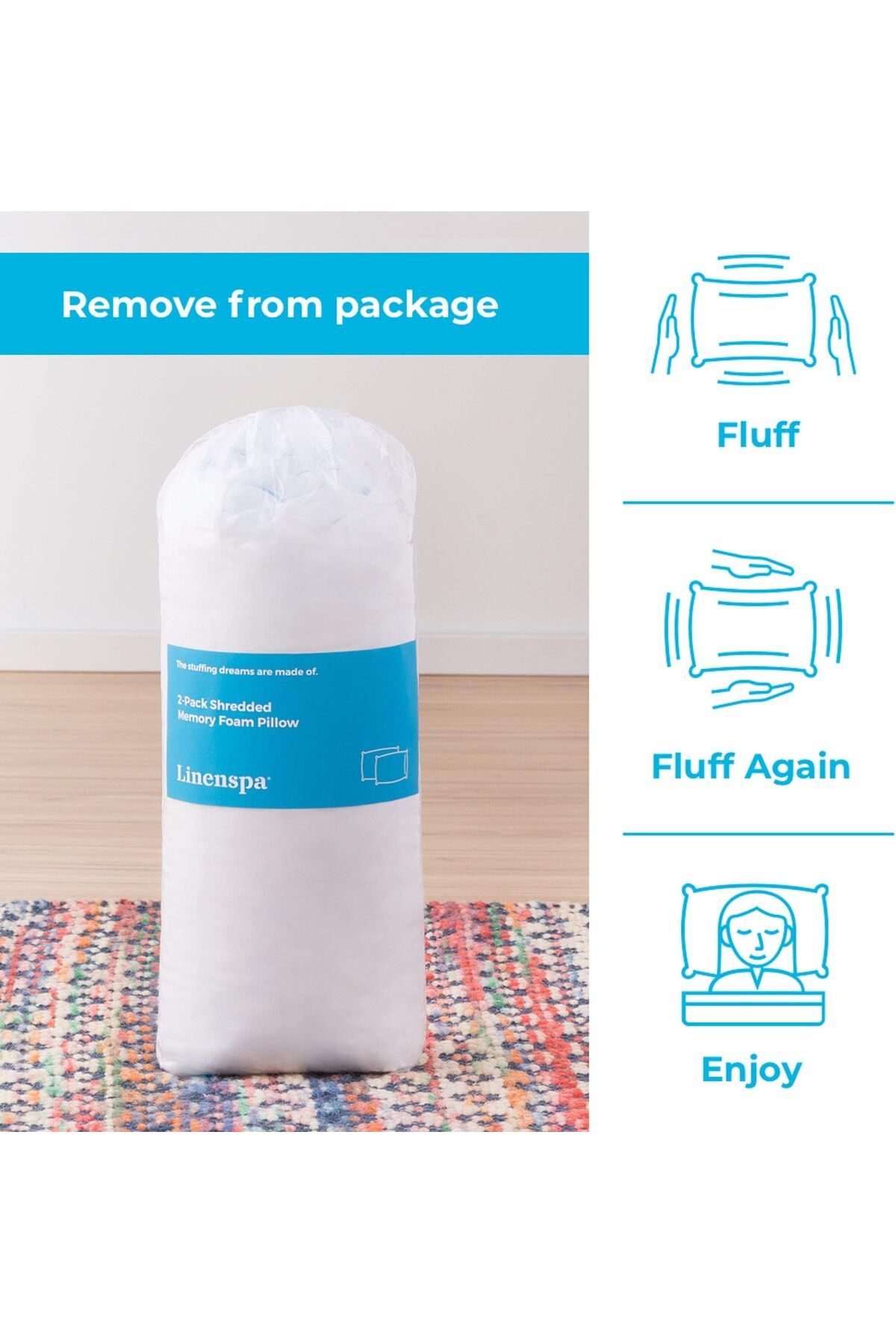 erorex-Shredded Memory Foam 2 Pack Pillow Standard Pack Of 2 White 2 Count 2