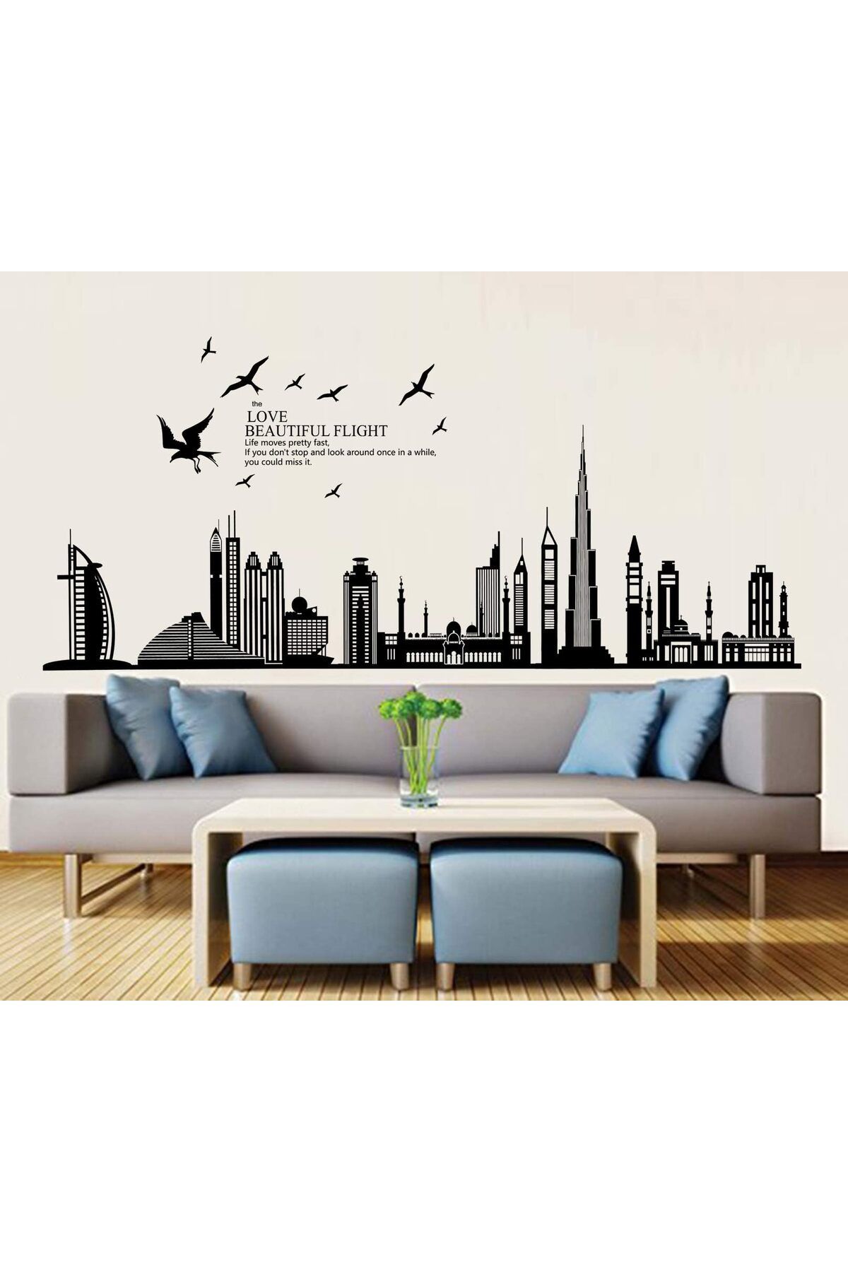 erorex-Diy Wall Stickers Dubai Landscape Building Living Room Wall Decals Wallpaper Black 2