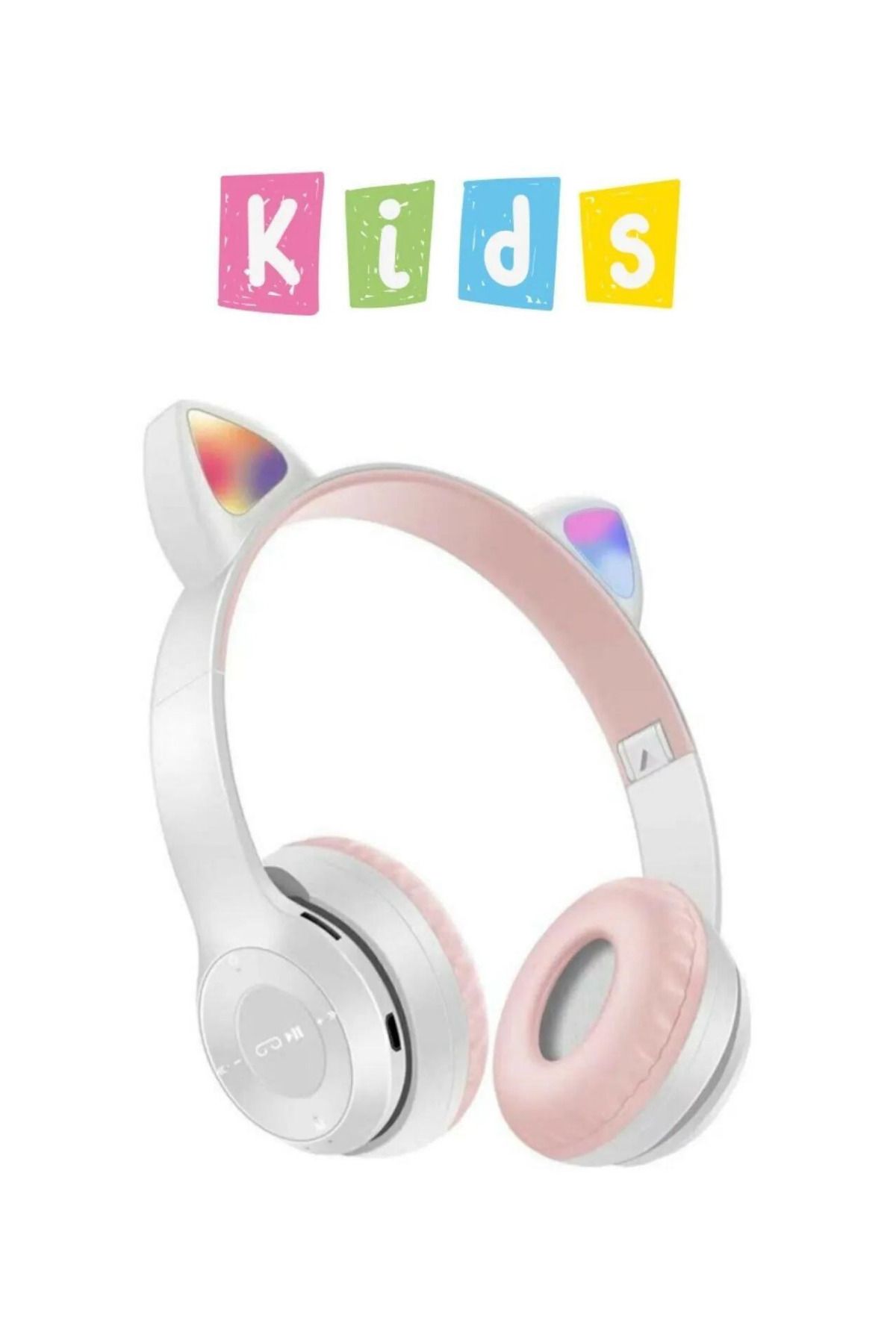 Urfakent Kablosuz Bluetooth Kulaküstü Kedili Kulaklık Rgb Işıklı Mikrofonlu Çocuklar İçin Kulaklık