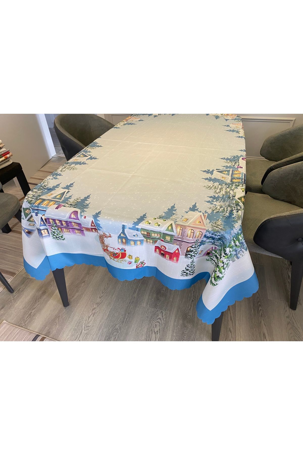 Pusula Home-New Year's Edge Blue Stripe Tablecloth 6
