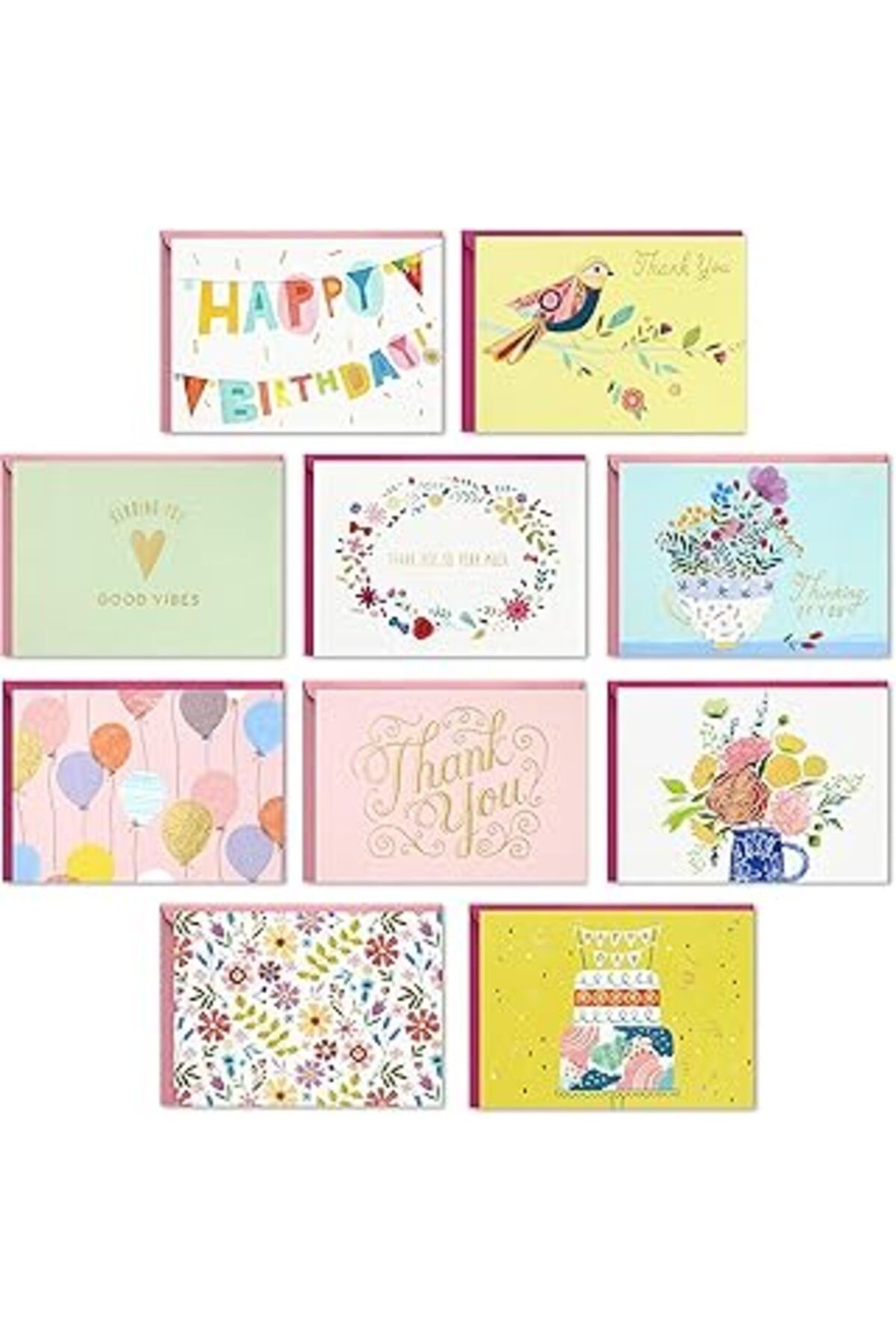 Pazarcan Hallmark 30'Lu Paket Çeşitli Kutulu Tebrik Kartları, İyi Vibes—Doğum Günü, Thinking Of You, Teşekkü