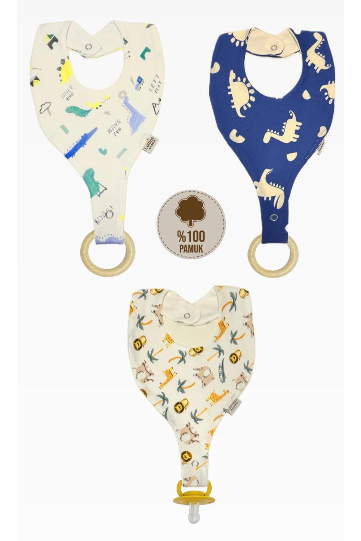 Lumos Trade Emzik Tutucu Mama Önlüğü - Sevimli Hayvanlar %100 Pamuk Kumaş Emzik Askısı Seti 3 Adet fotoğrafı 2 (önizleme)