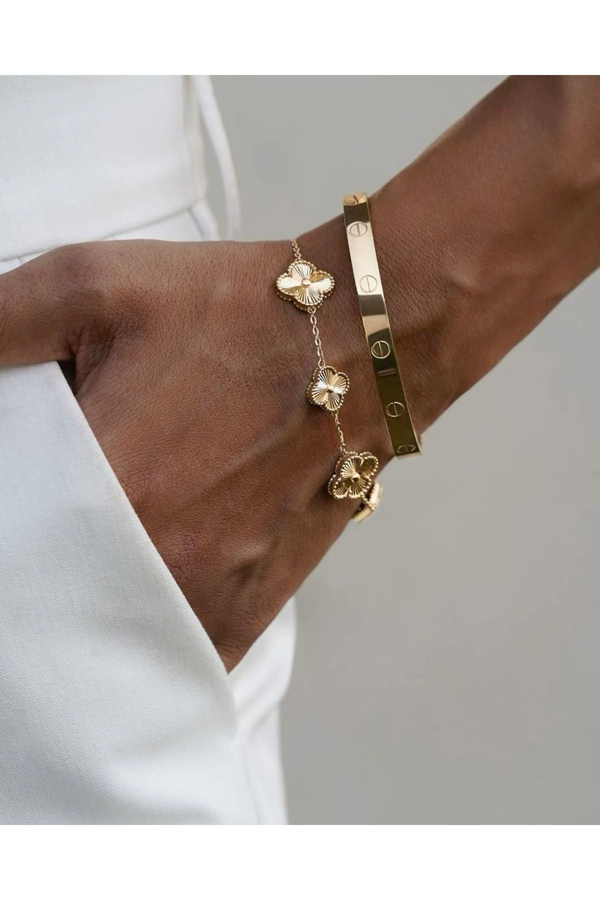 bellss accessory Gold Unisex Yonca Model 2li Bileklik Set