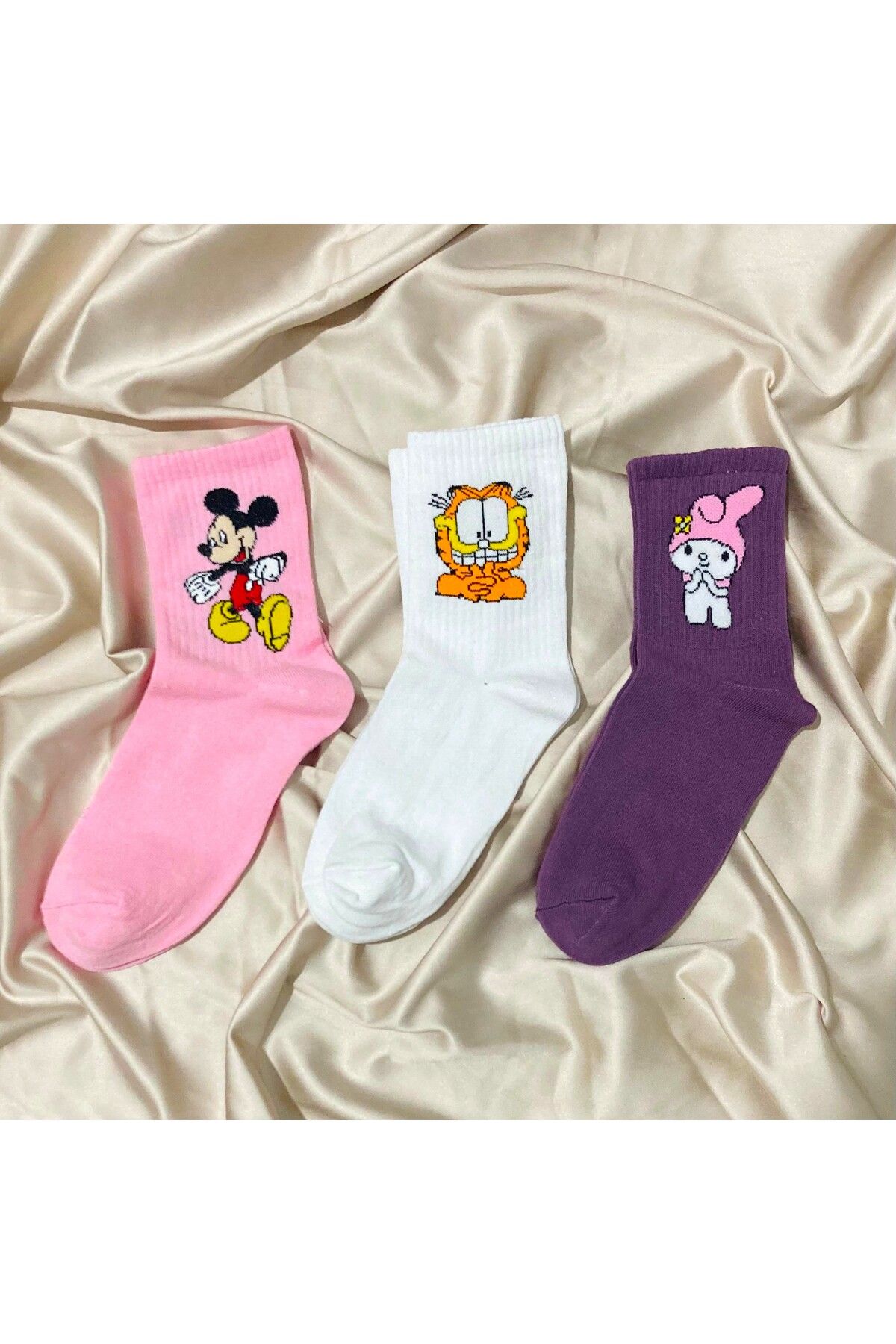 MODA 3'Lü Mickey Mouse-Garfield-Melodi Çorap Seti