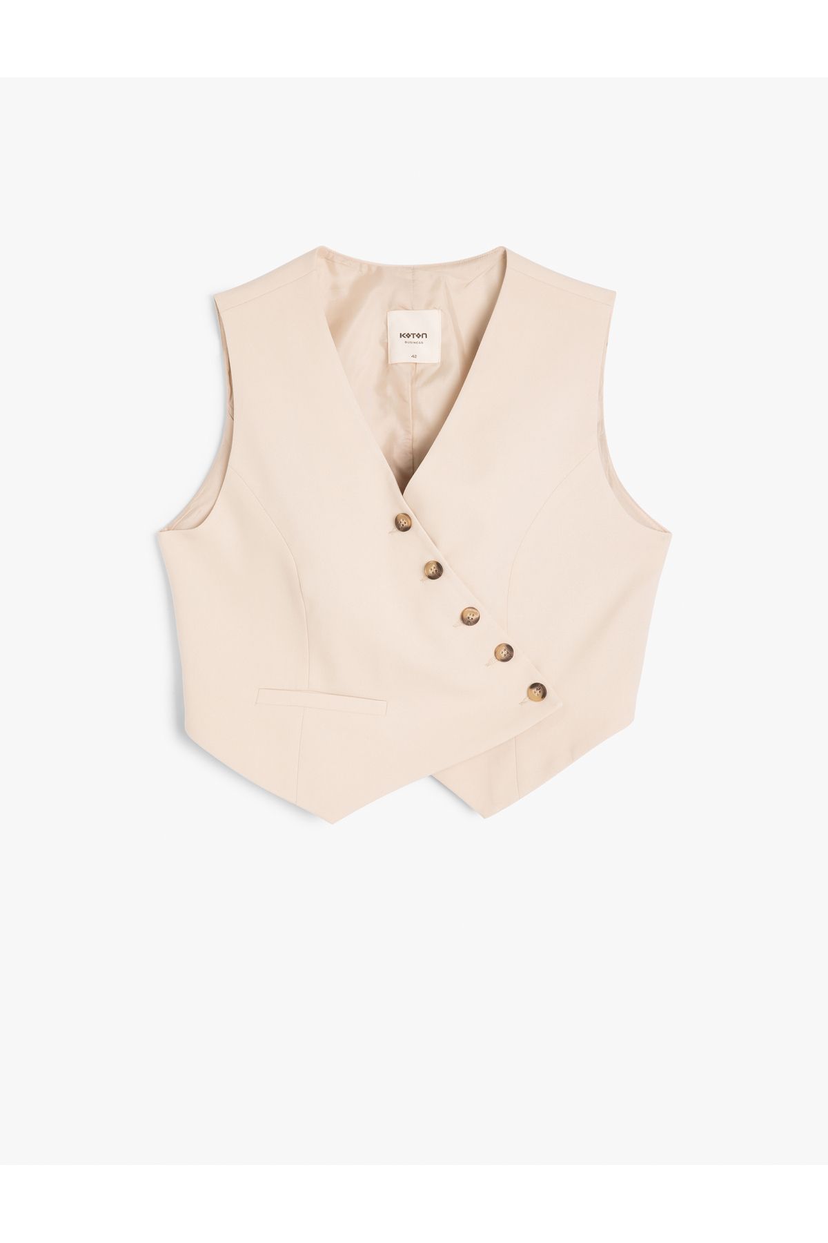 Koton Yeni Sezon Asimetrik Düğmeli Kolsuz Blazer Yelek