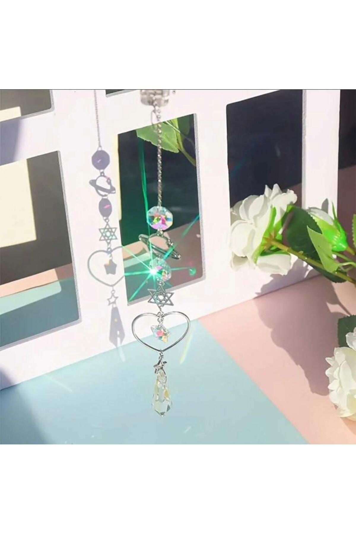 ÇAKRA Design Modern Din Cristal Natural Heart Love Star Decor De Perete Ornament Pentru Ușă Clopoțel De Vânt - One Size