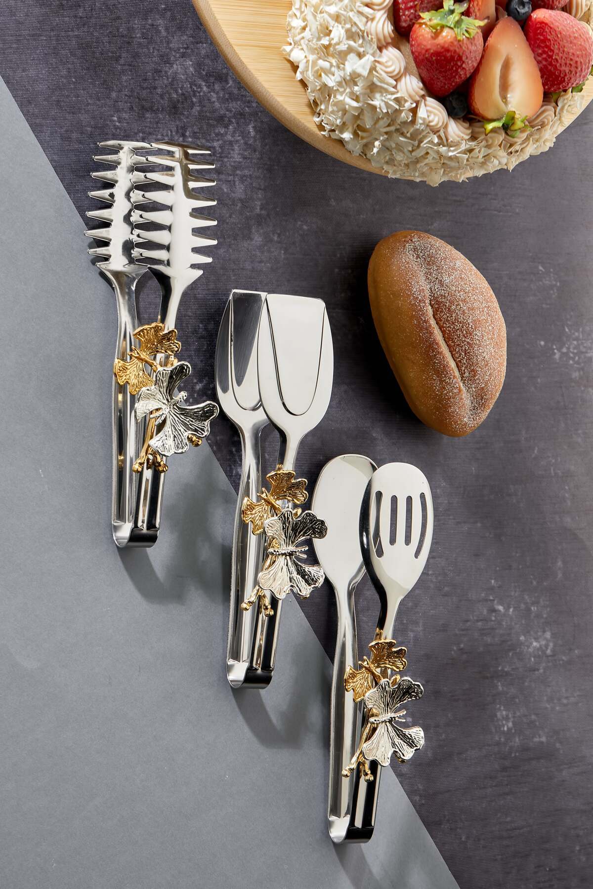 Milenay-Set of 3 Premium Decorative Serving Tongs - Butterfly Detail, Elegance and Functionality Together 1