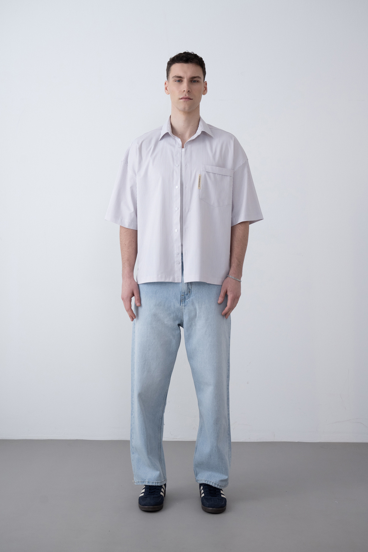İLKCET MODA-Slim Striped Short Sleeve Men's Shirt 4