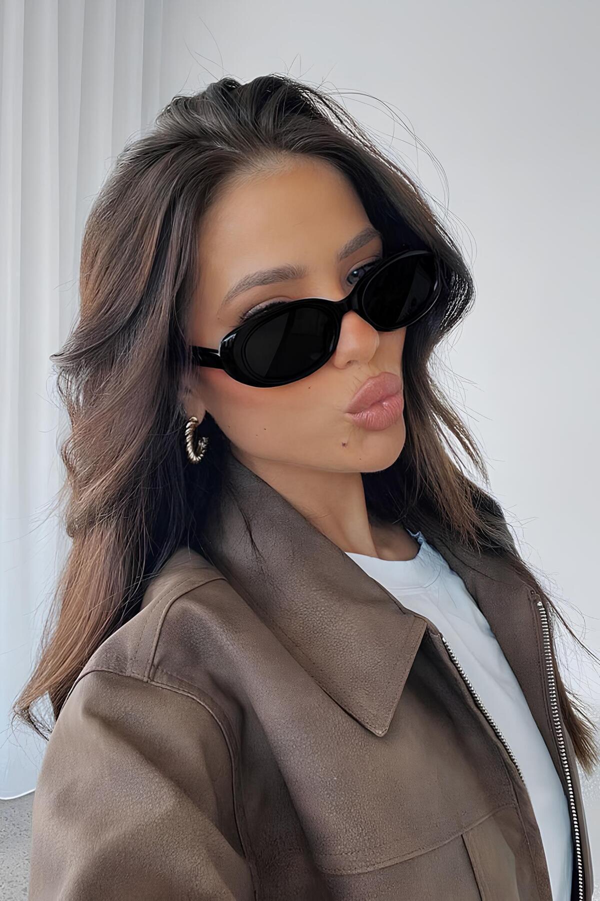 MACERATİ Cat Eye Vintage Model Oval Siyah Güneş Gözlüğü görsel 3