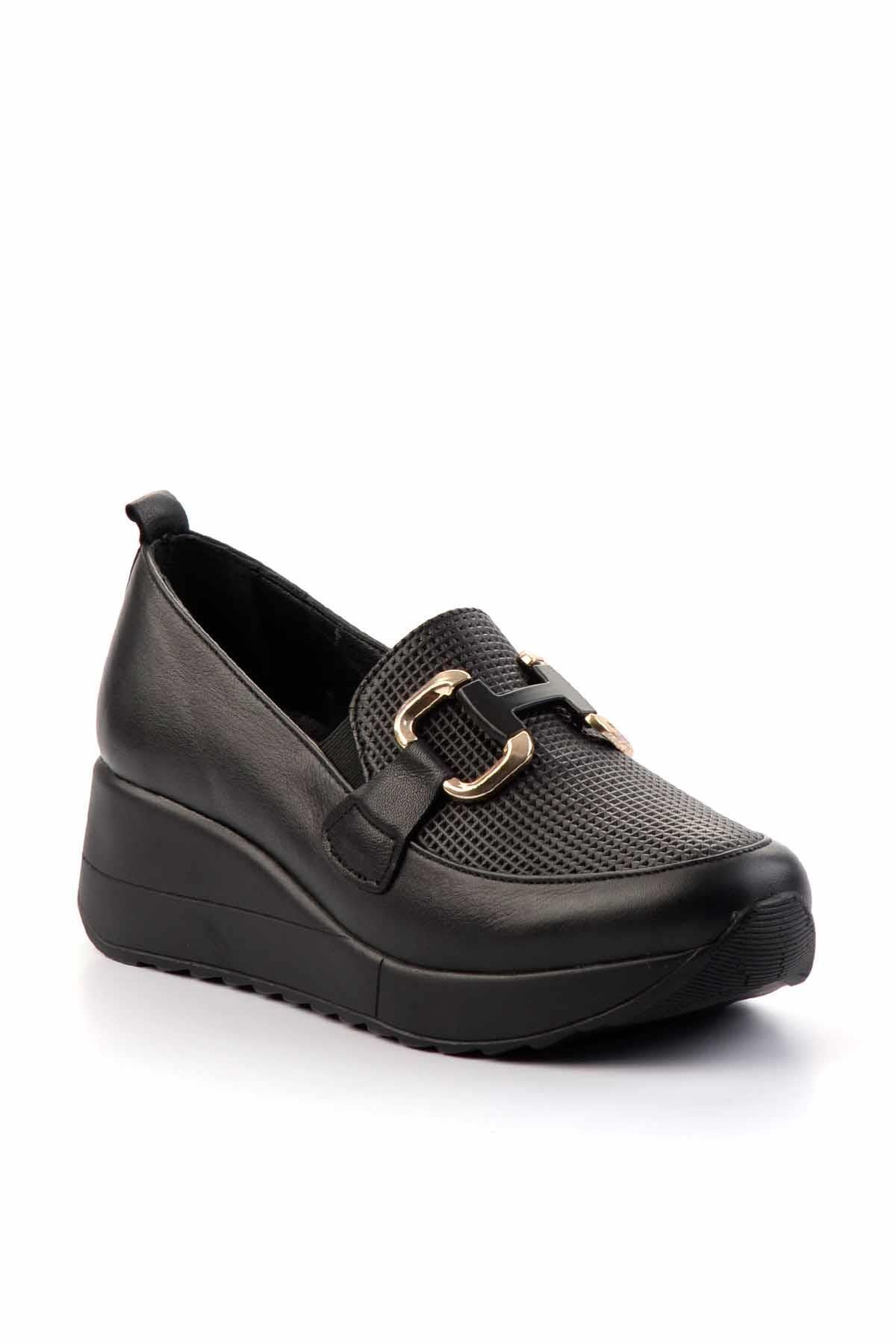 Bambi-Schwarze Damenschuhe mit Keilabsatz aus echtem Leder K 01586377703 3