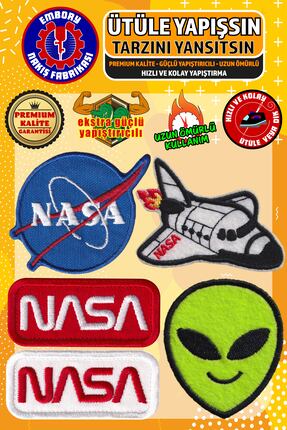 Embory Ütü ile Yapışan Arma Yama, NASA Uzay Seti (5 ADET) Ütüyle Yapışan Nakı...