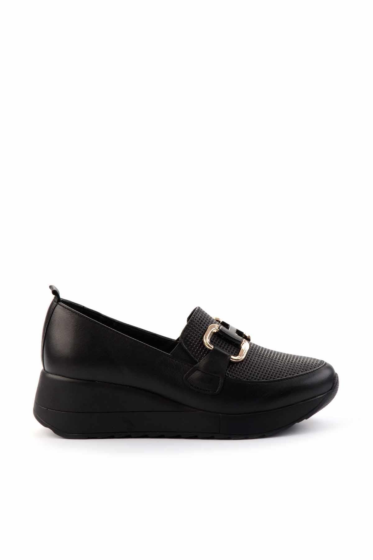 Bambi-Schwarze Damenschuhe mit Keilabsatz aus echtem Leder K 01586377703 1