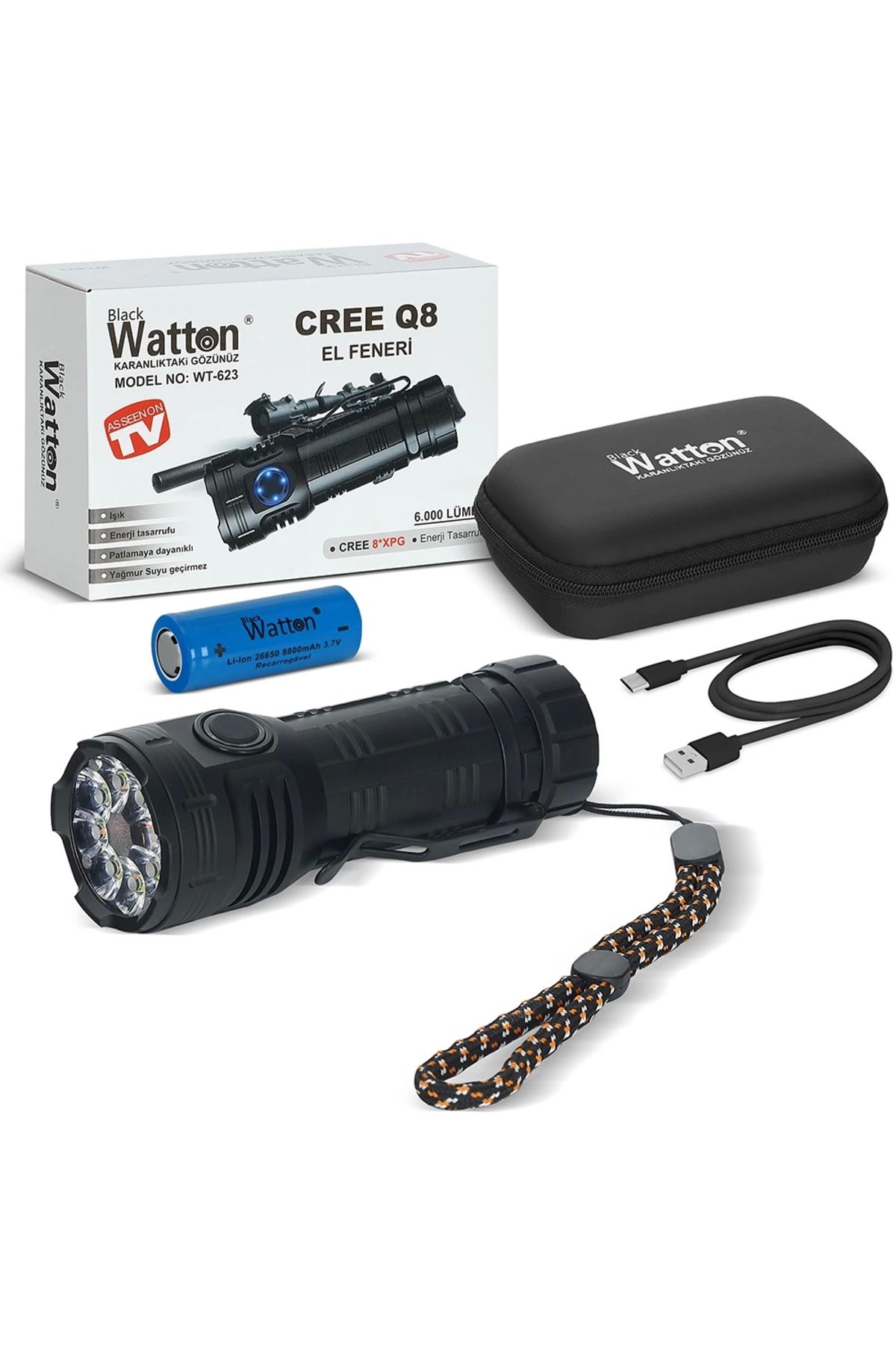 Eldenör Cree Q8- Xpg 8+1 Led Şarjlı El Feneri Wt-623