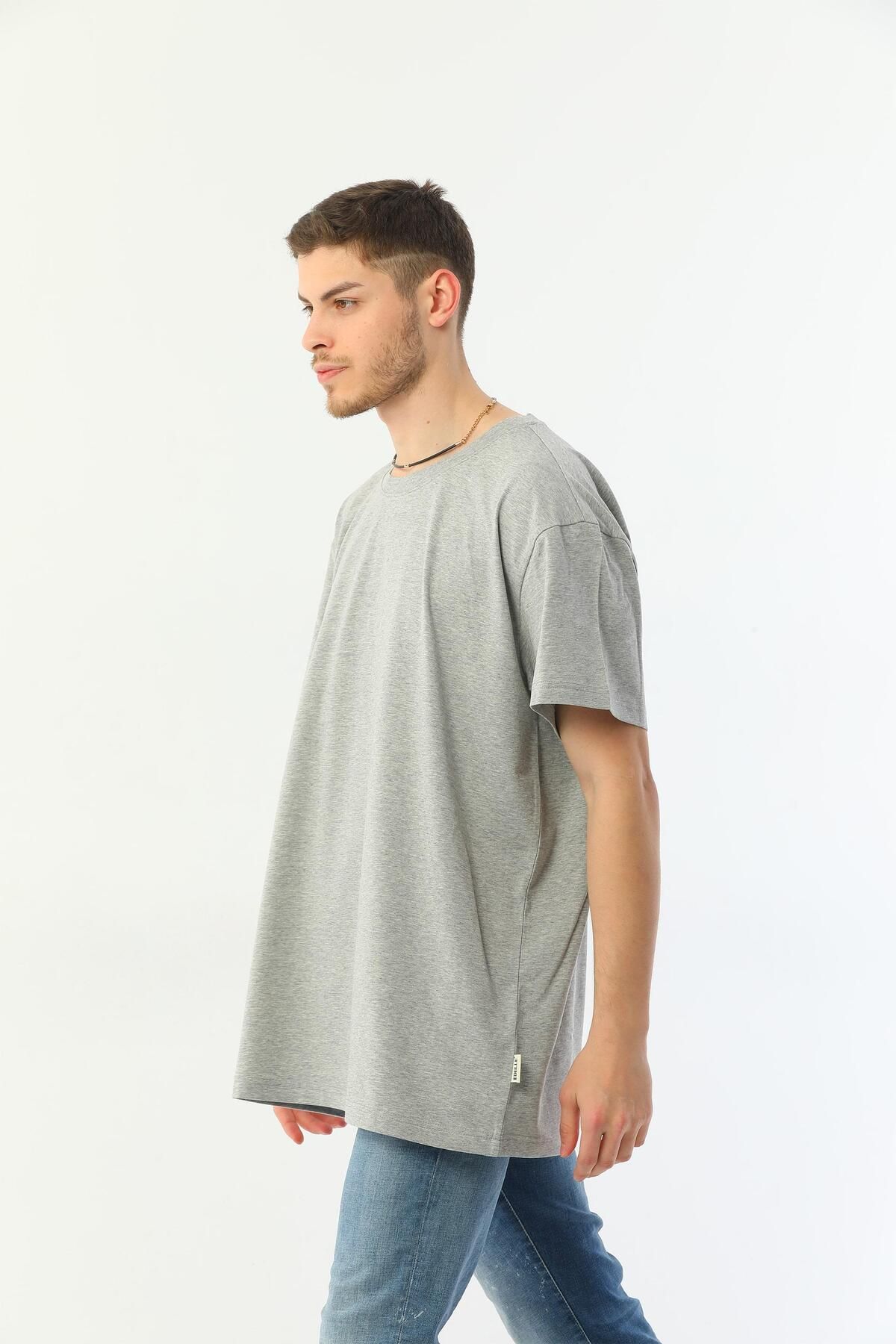 Edelle-Organic Crew Neck Oversize Gray Melange Men's T-Shirt 2