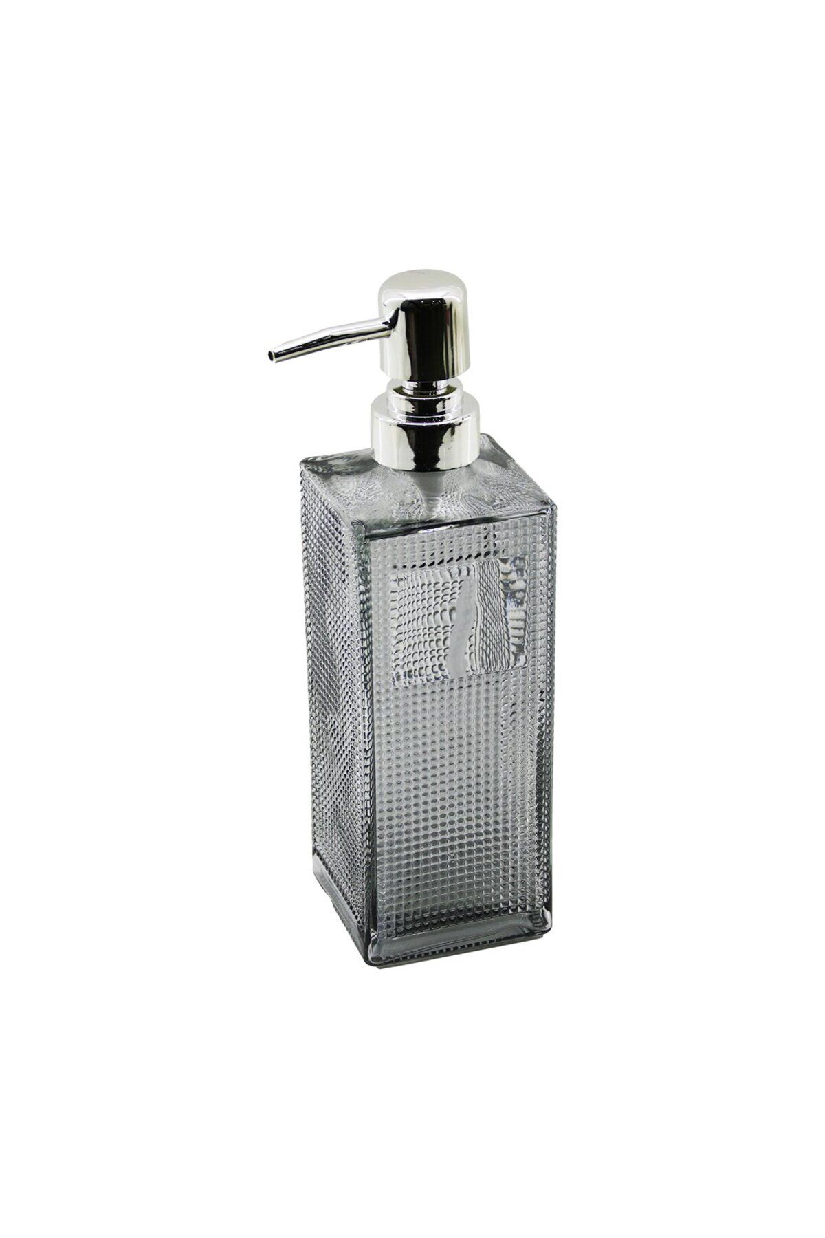 STOREMAX buxystorem CAM KARE - ŞEFF ŞİŞE--BUZLU NOKTA DESEN SIVI SABUNLUK 450ML GÜMÜŞ PLASTİK POMPA t