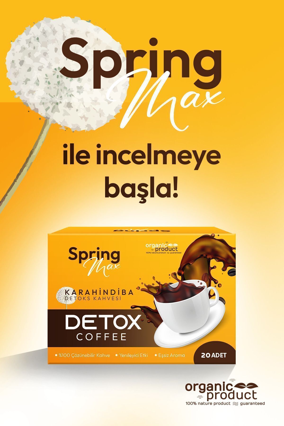 SPRİNGMAX Collogen Coffee Detox Diyete Destek Form Kahvesi En Etkili Doğal Hindiba Kahve (20'ŞASE)