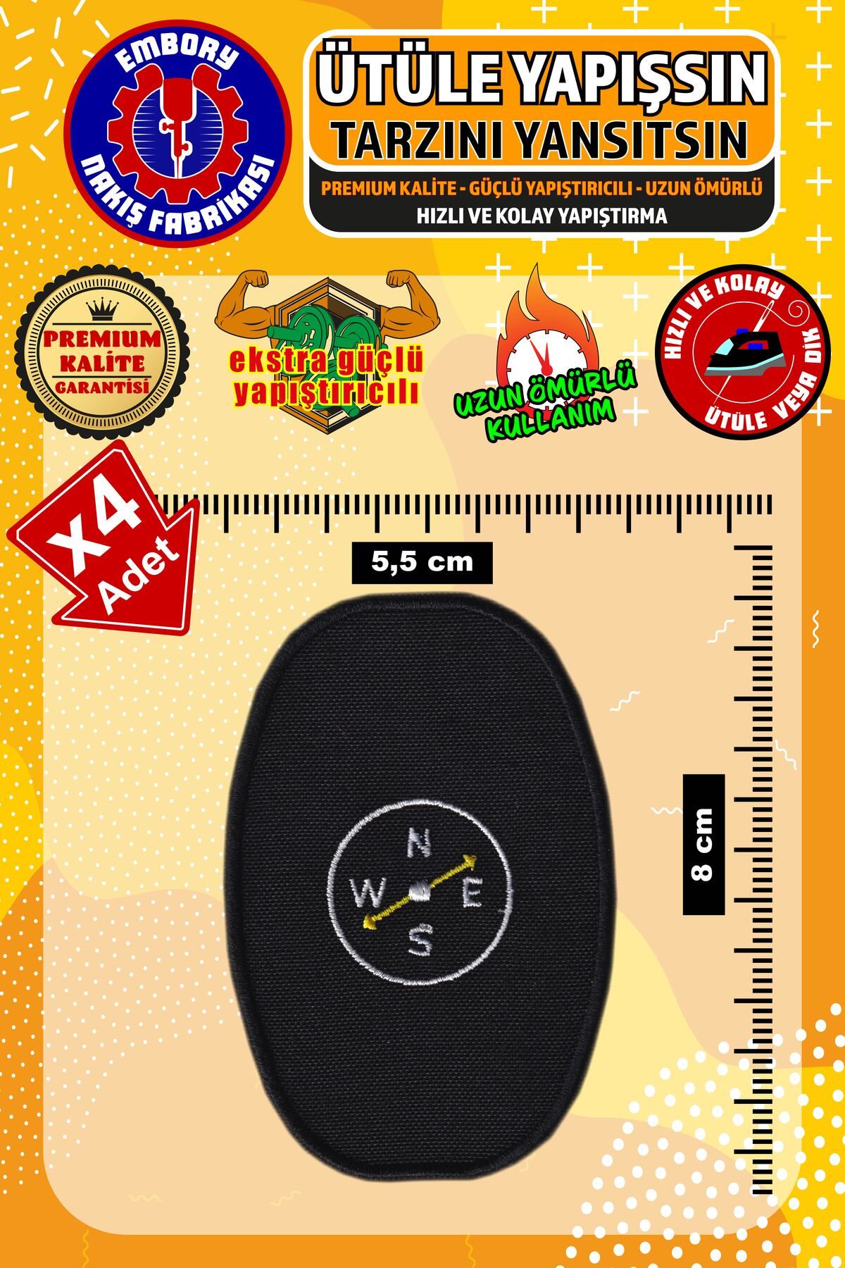 Embory-Patch de armă adeziv - Patch cu busolă neagră (4 bucăți) Patch de aplicație țesută broderie 1