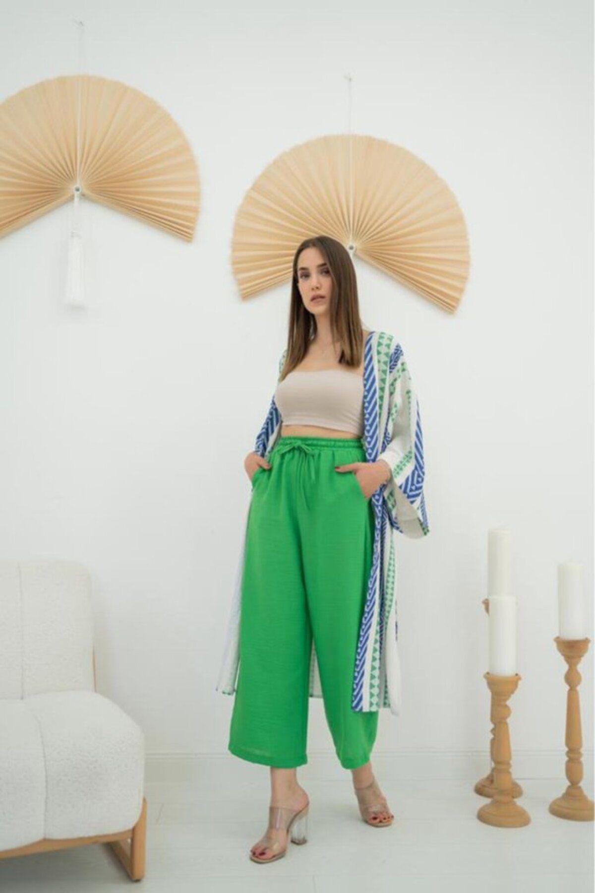 MRA Fashion Yeşil Keten Pantolon