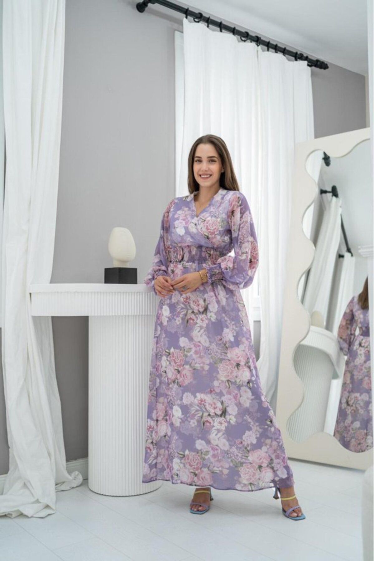 MRA Fashion Lila Gipeli Şifon Elbise