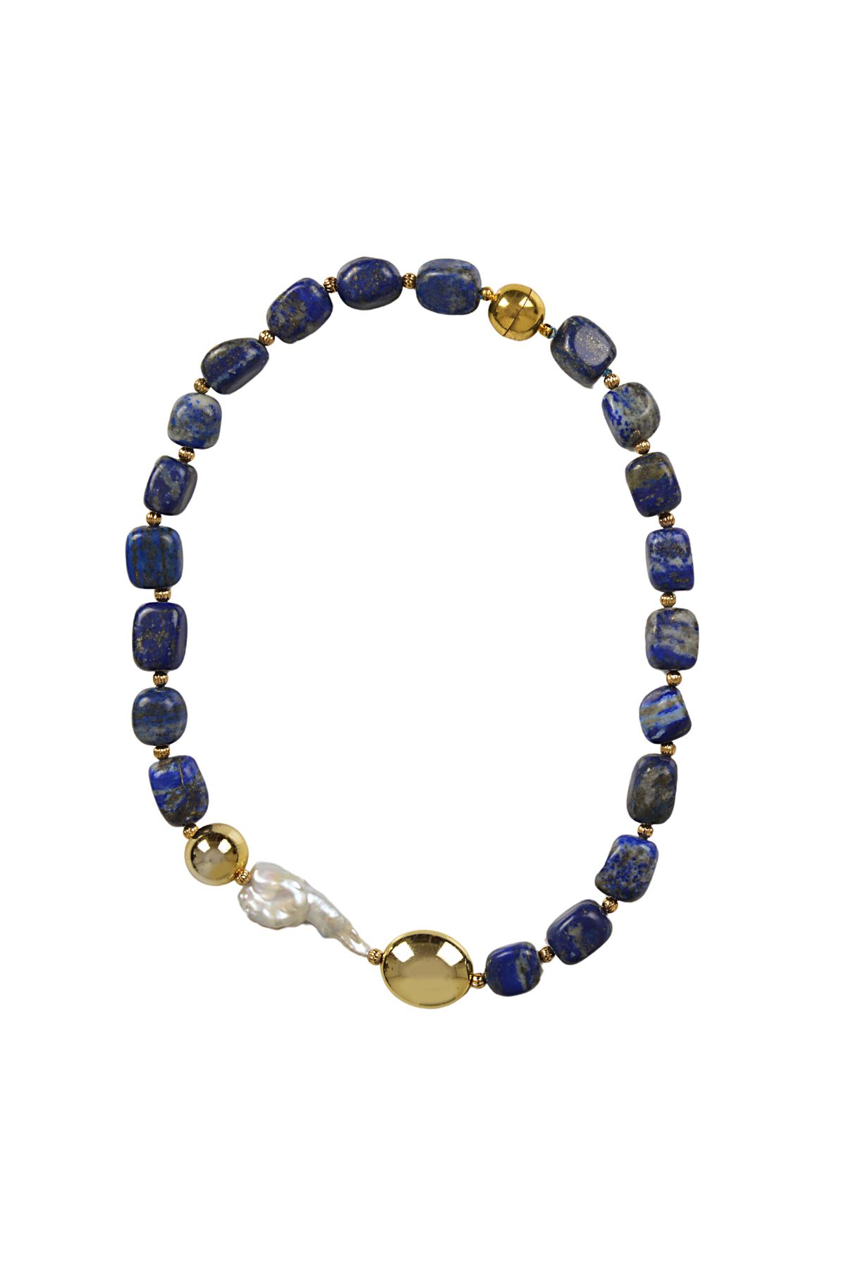 CNKM JEWELRY Doğal Sodalit Taşlı Kolye İşlenmemiş Gerçek İnci Detaylı
