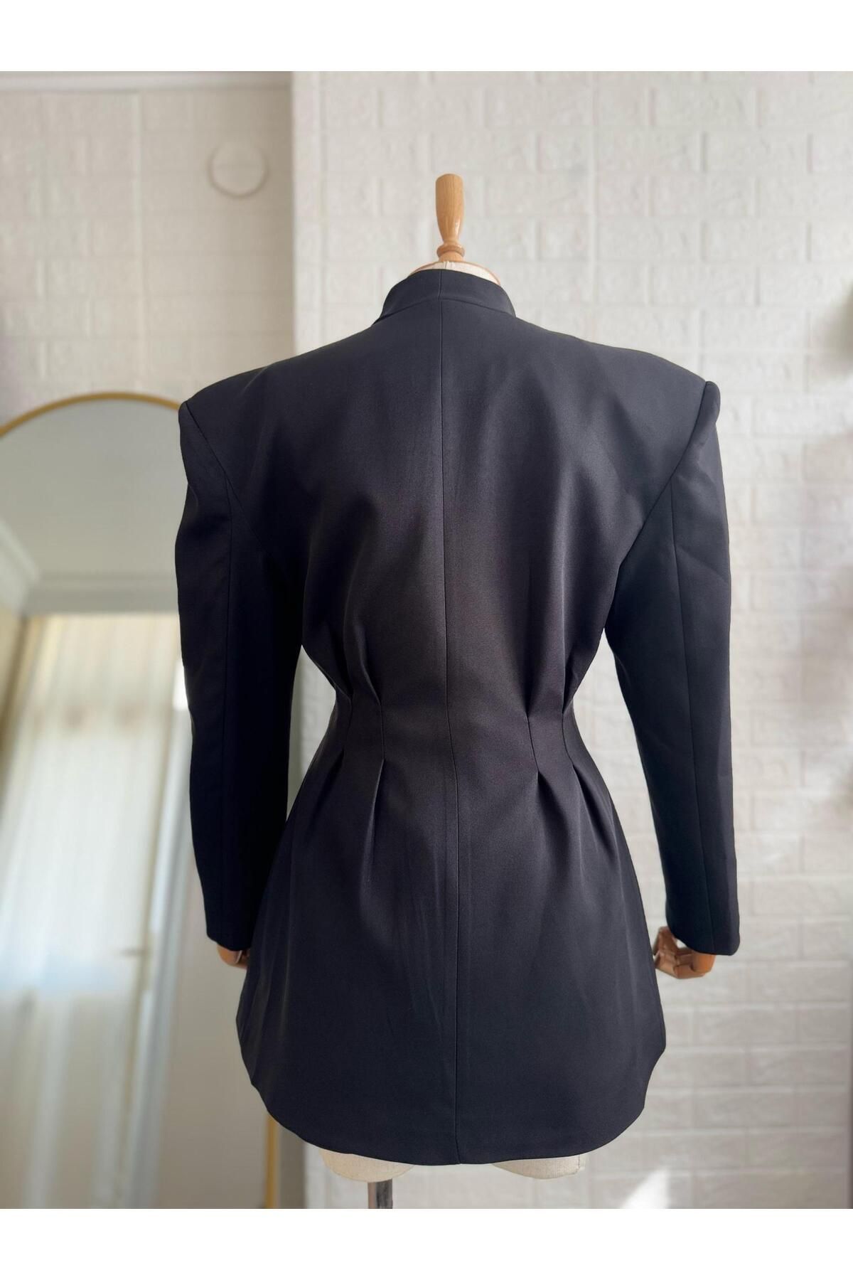 Hotfashion-Padded Collar Detail Skirt Jacket Set 2