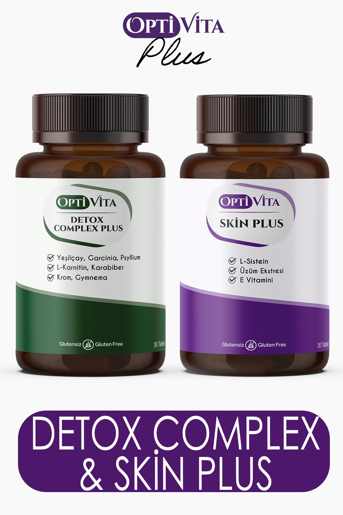 Optivita 2'li Paket: Optivita Detox Complex + Skin Plus Saç, Tırnak, Cilt Multivitamin & Detox Tablet