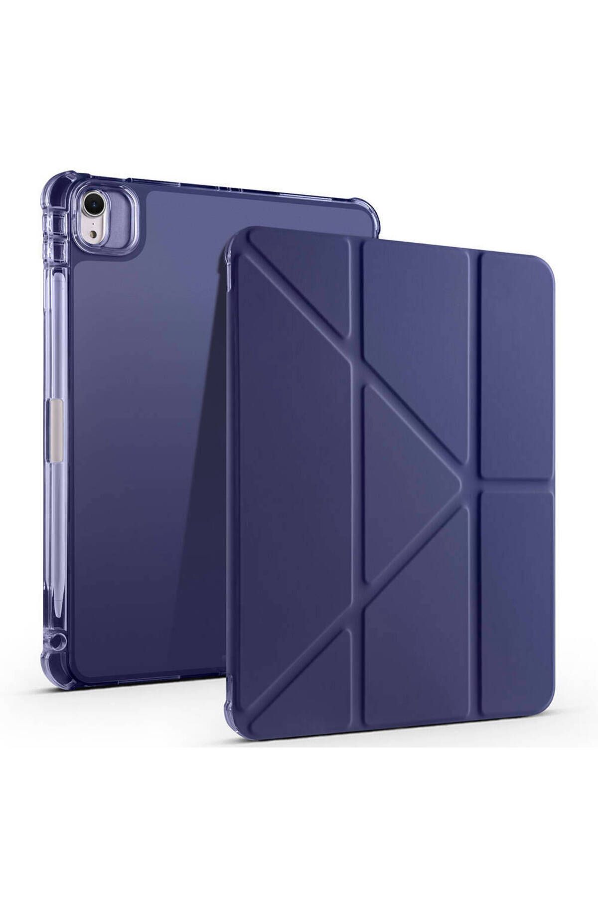 Alan Tech-iPad Air 11 2025 M3 Case Zore Tri Folding Stand Case with Pen Compartment - Navy Blue 1