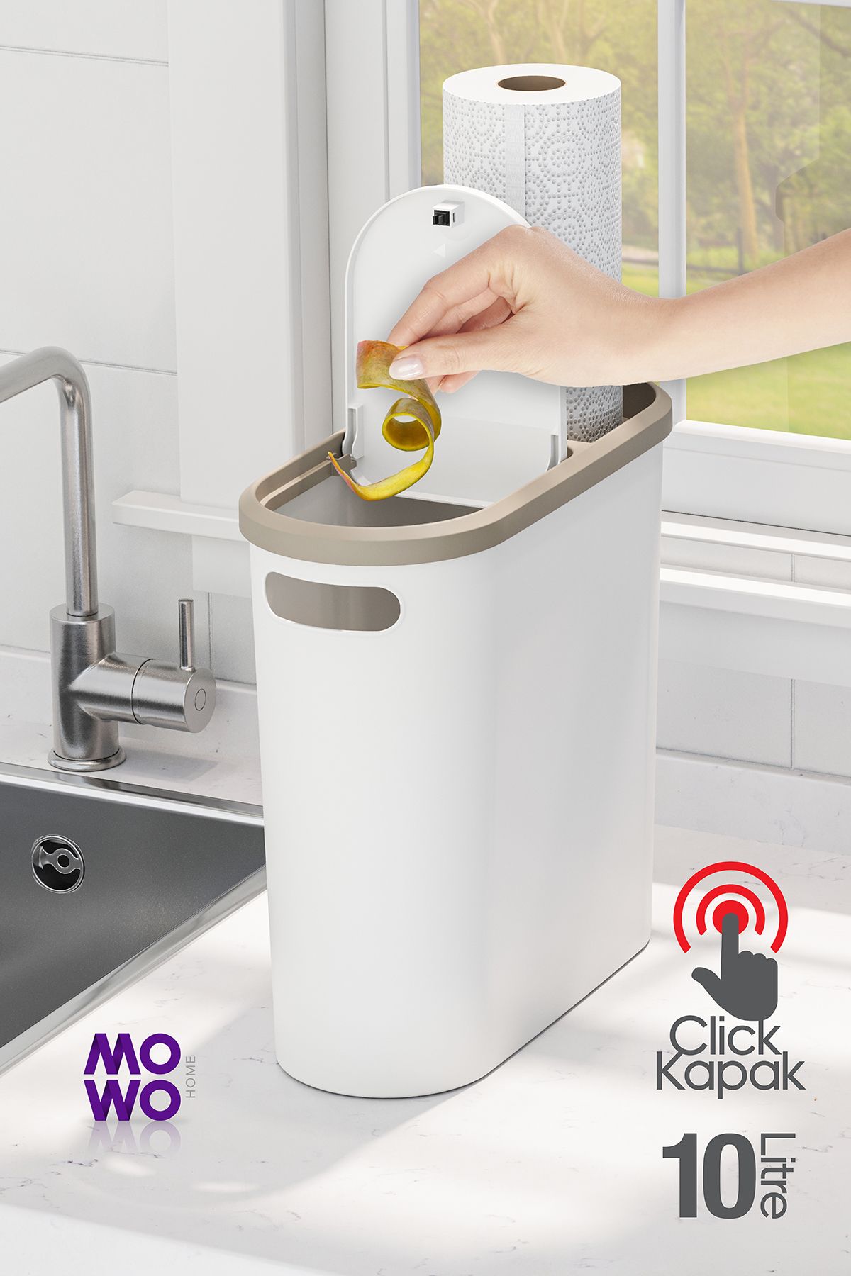 Mowo Home-Coș de gunoi Click 10 Lt alb, bucătărie, baie, toaletă 3