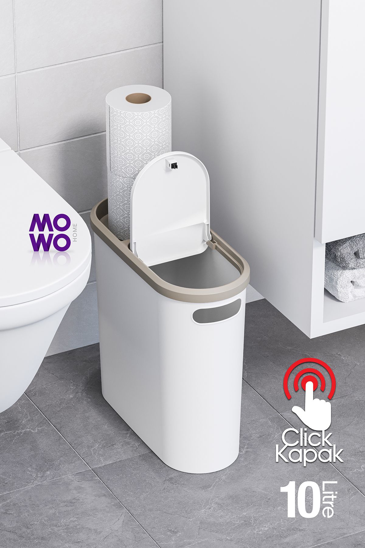 Mowo Home-Coș de gunoi Click 10 Lt alb, bucătărie, baie, toaletă 2