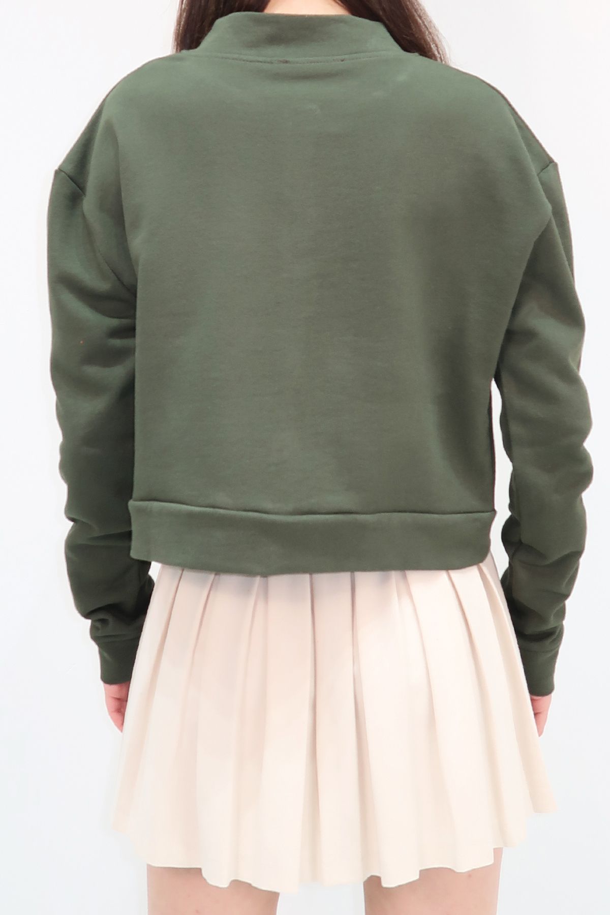 VAGGON-Women's Khaki Snap Closure Double Pocket Crop Jacket with Ribbon Inside Prm1049 4