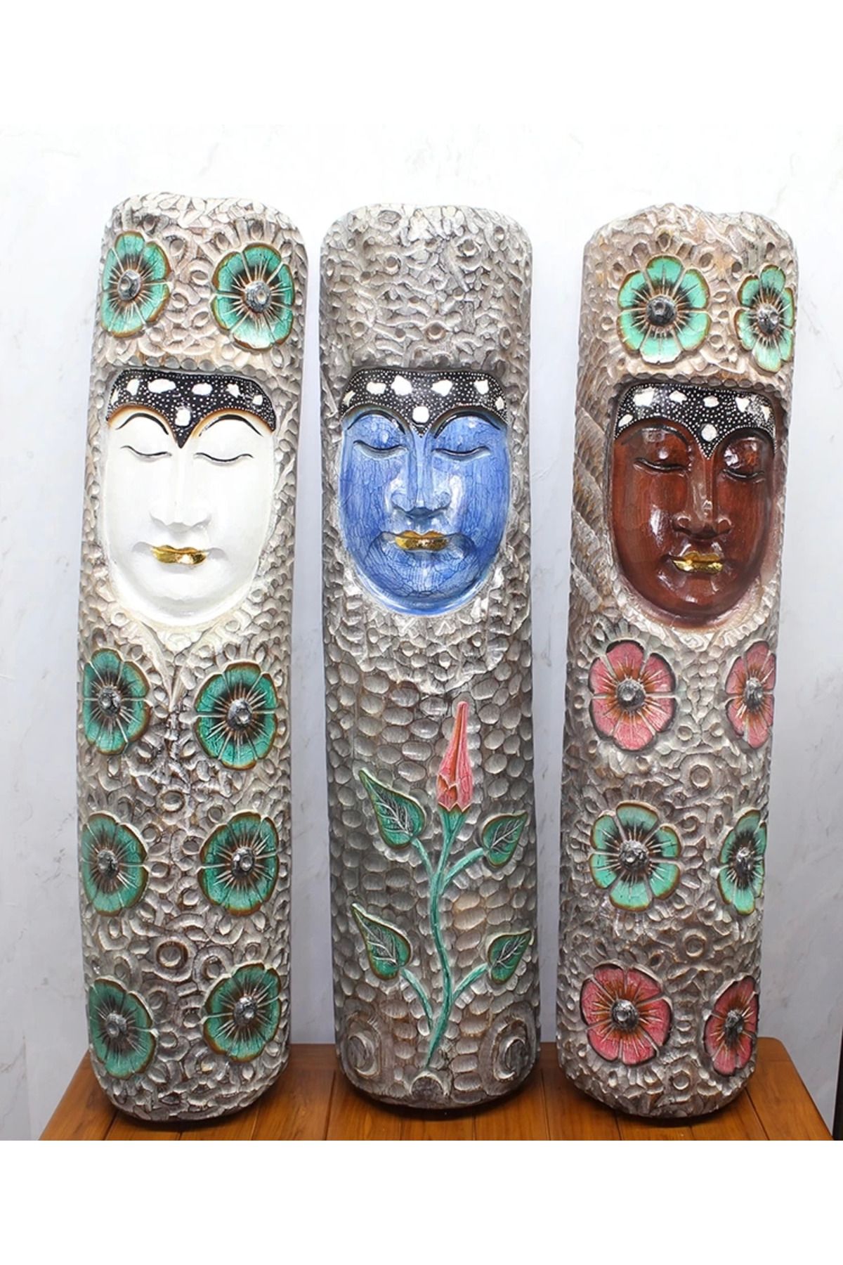 karadağsb Ahşap Duvara Asmalı Buda Maske 1.Metre