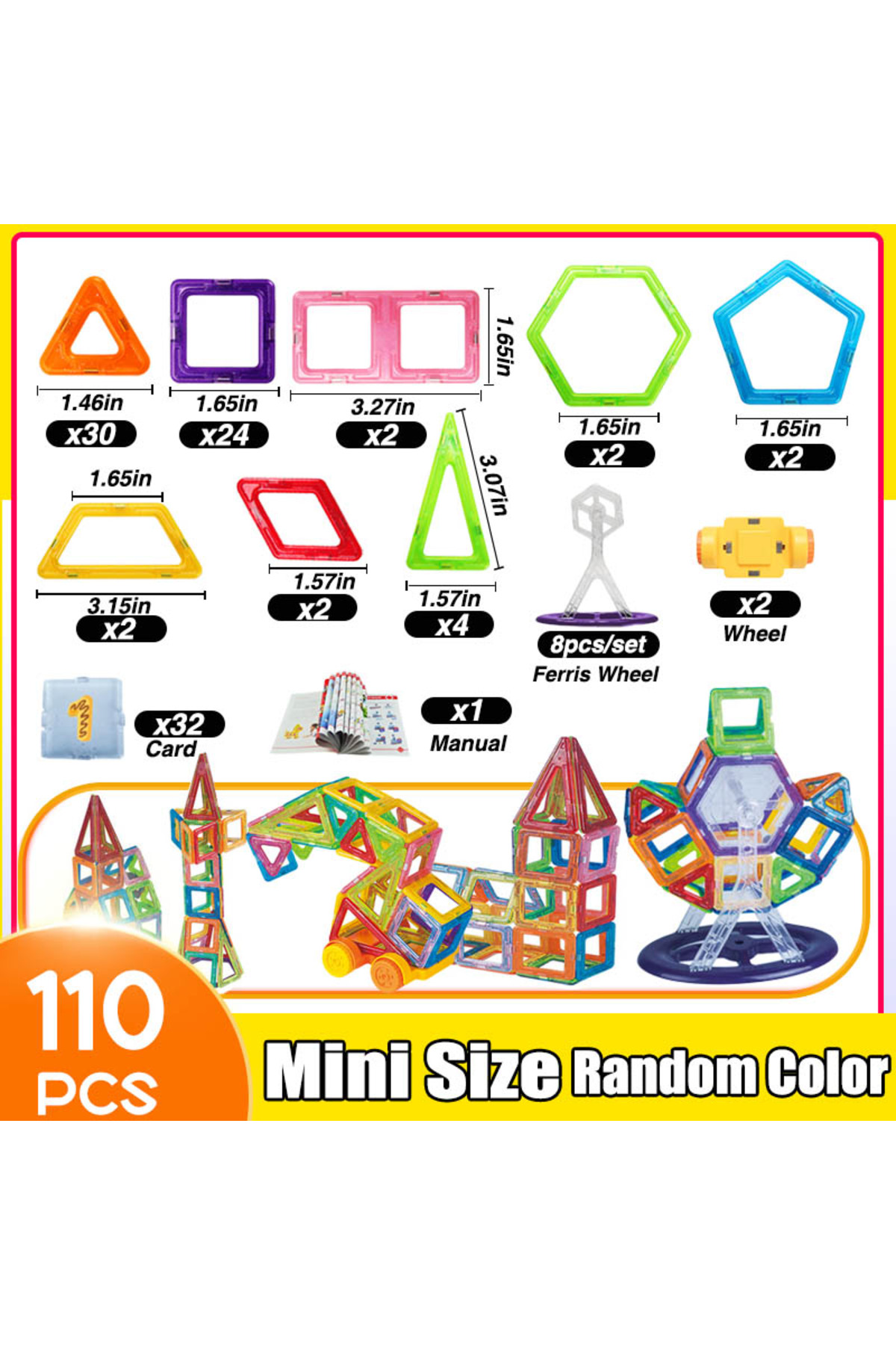 مینی سایز ۱۱۰ عدد، ۶۴ تا ۱۸۴ عدد بلوک‌های ساختنی مغناطیسی کودکان مینی سایز اسباب‌بازی‌های مغناطیسی برای پسران ساخت‌وساز