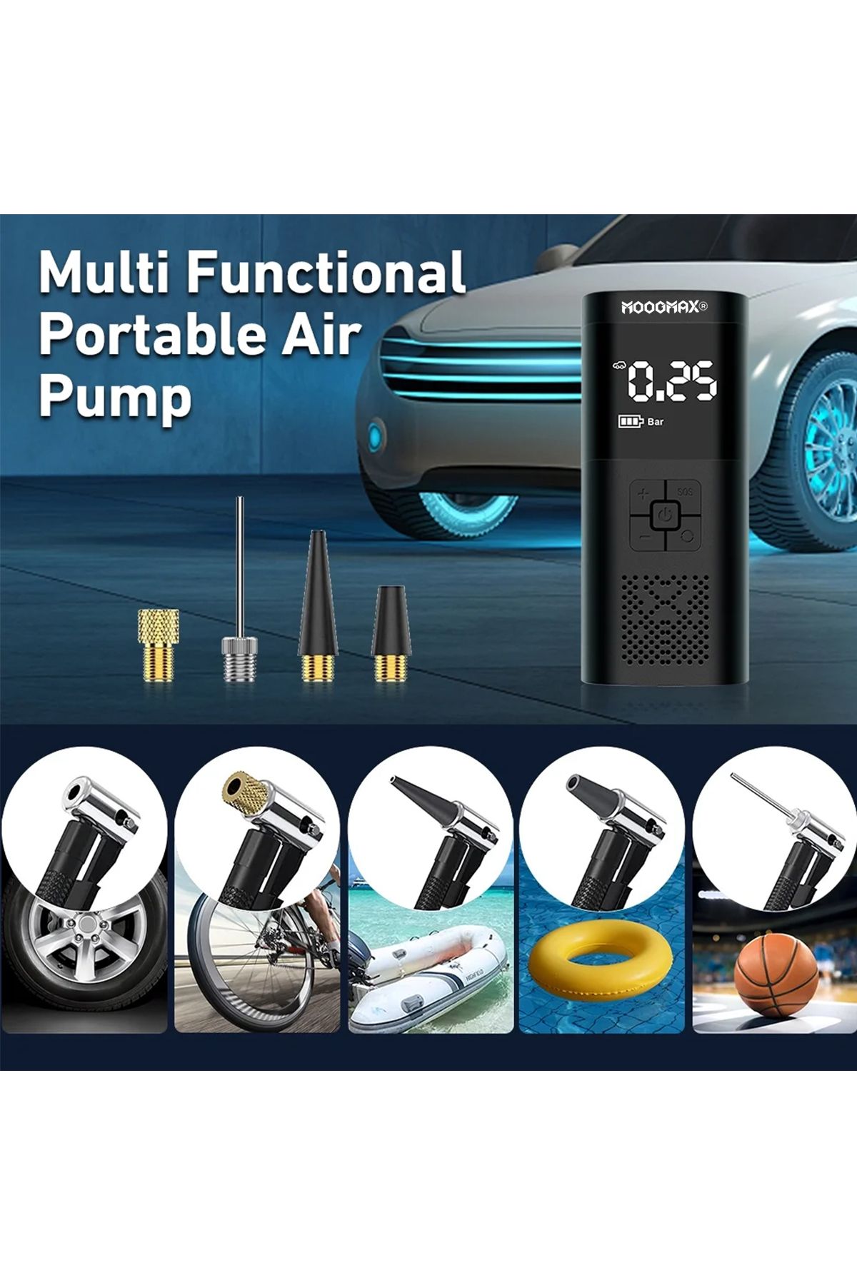 MOOGMAX-Wireless Air Pump with LCD Display & LED Light Portable Smart Digital Tire Inflator for Car 4