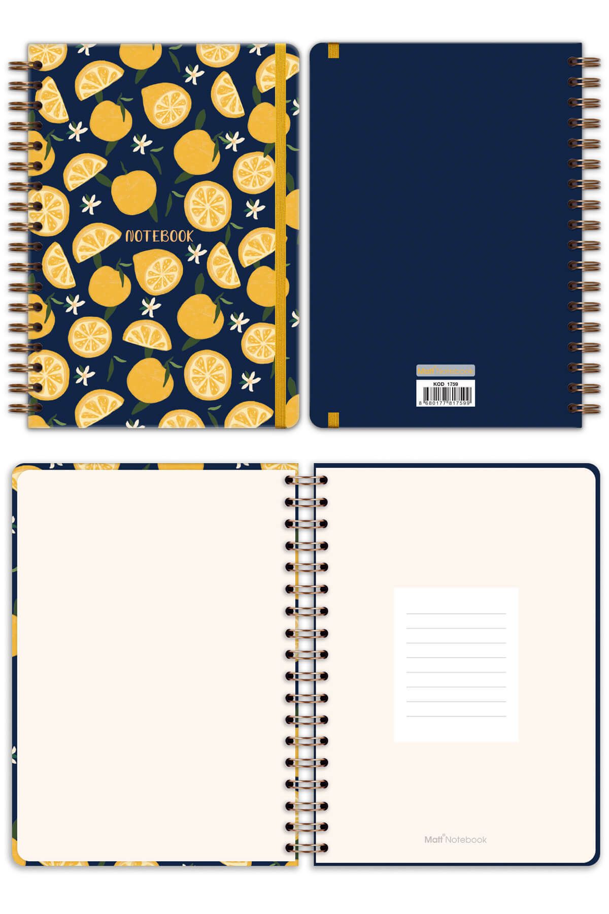Matt Notebook-B5 17X24 cm Spiral Elastic Checkered Undated Notepad Lemon 6