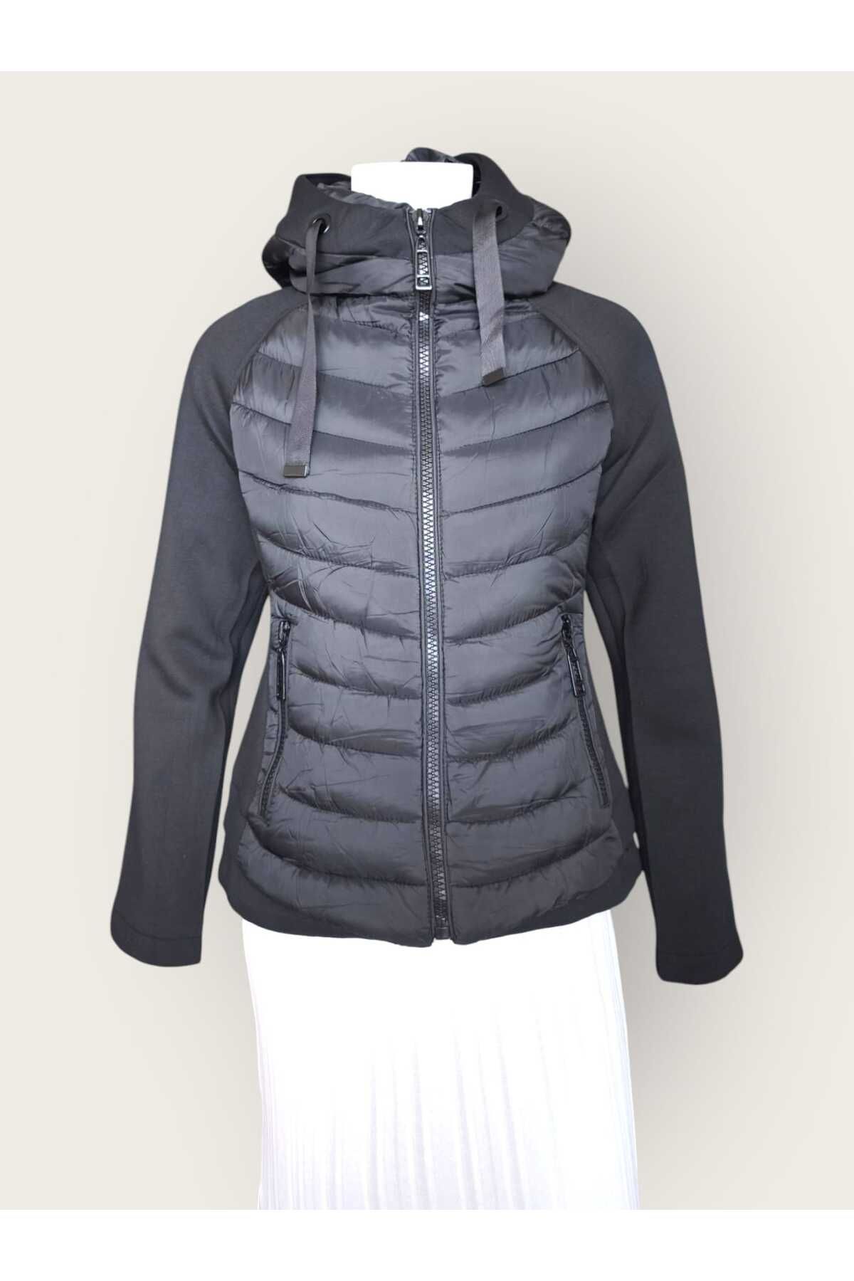 mary&mary-Italian Fabric Sleeve Detailed Hooded Puffer Coat 1