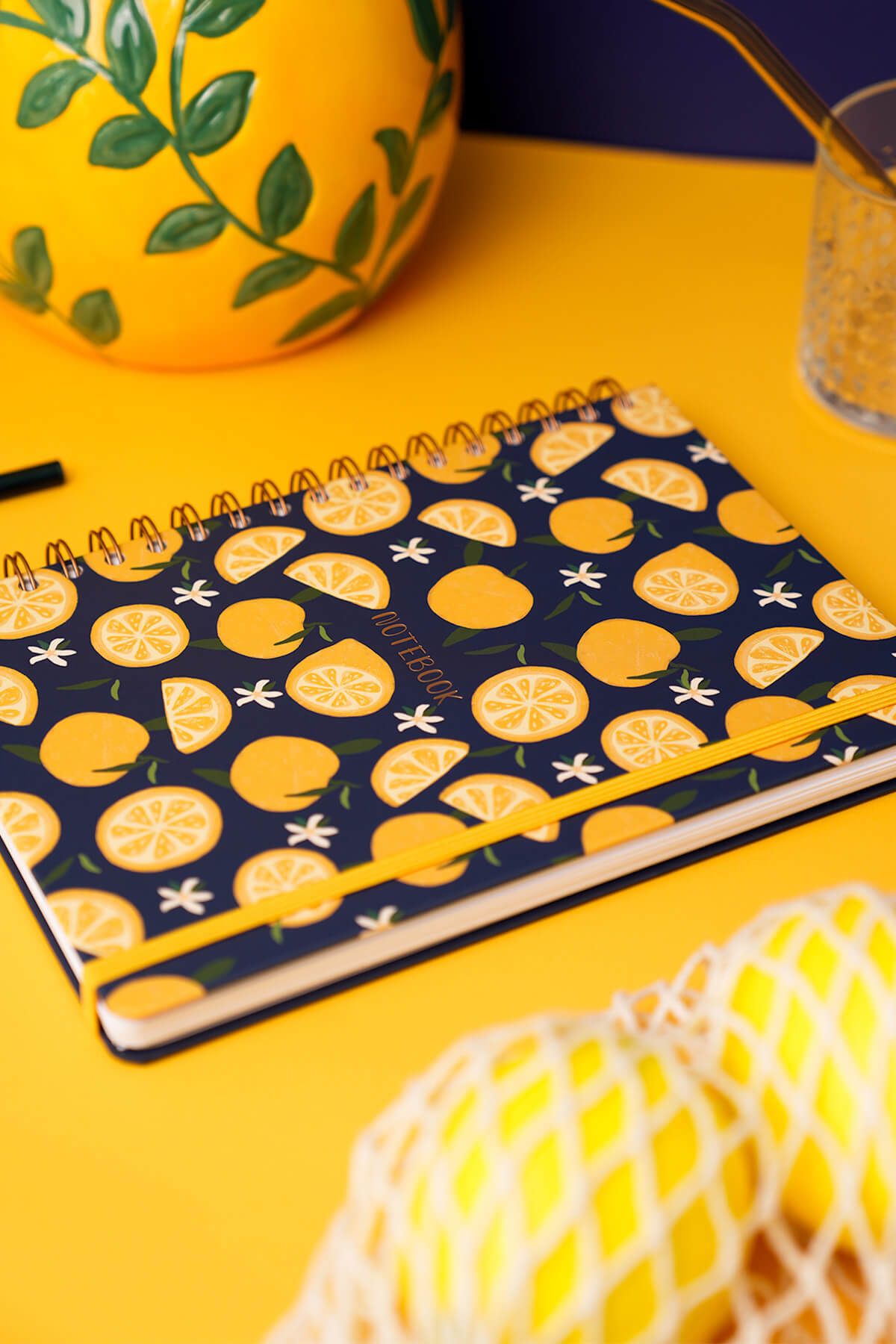 Matt Notebook-B5 17X24 cm Spiral Elastic Checkered Undated Notepad Lemon 2