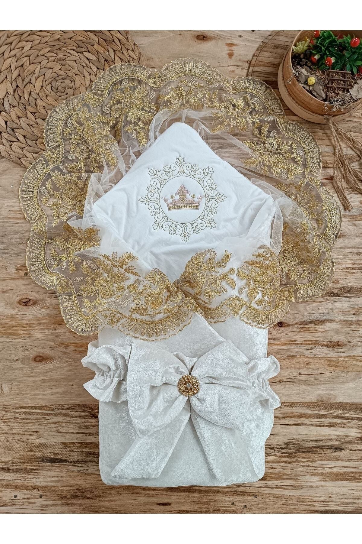 Tomuycuk Kadife Kız Bebek Battaniyesi Dantelli Kundak Hastane Çıkışı Yenidoğan %100 Doğal Pamuktan Hediyelik fotoğrafı 2 (önizleme)