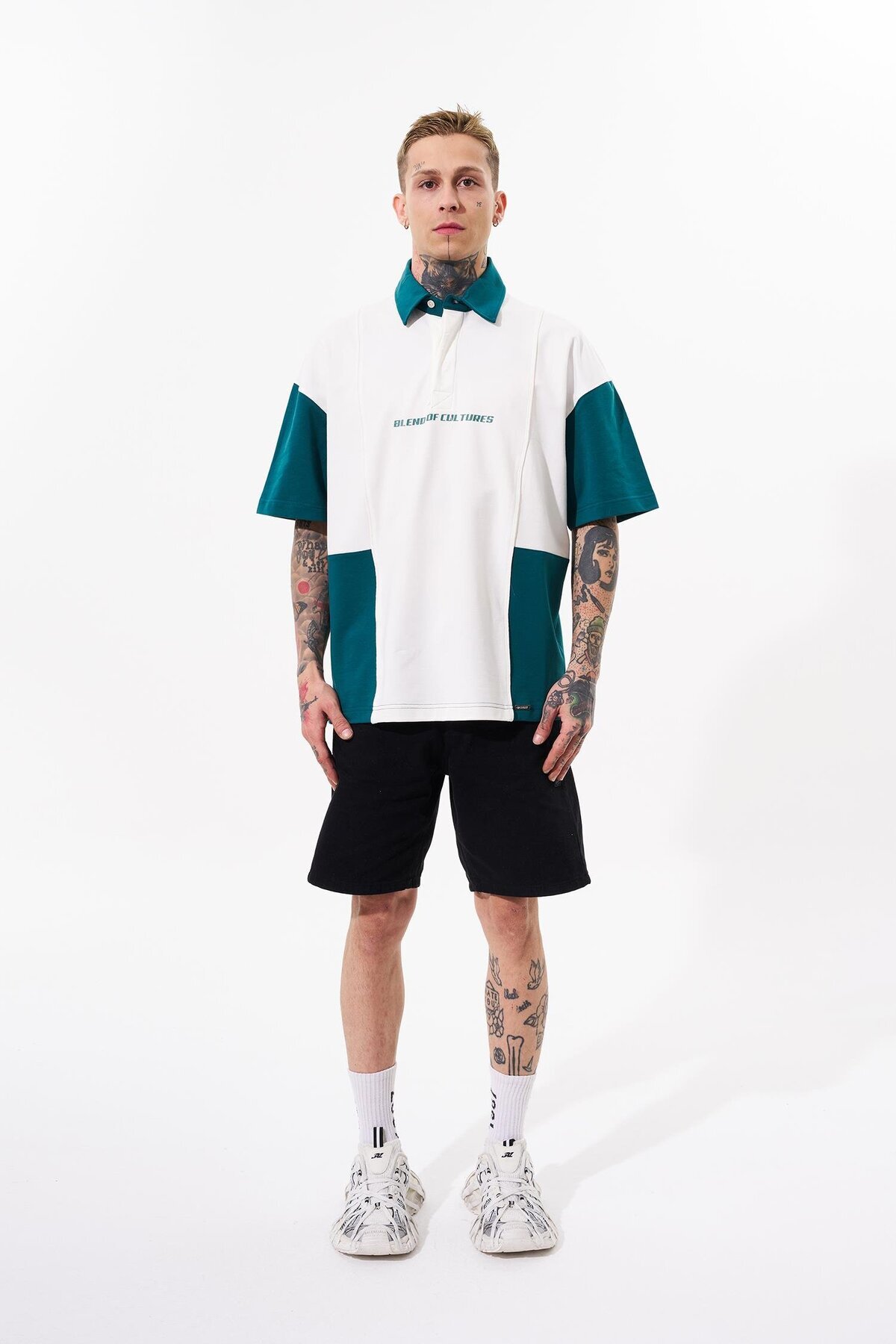 Machinist-Men's Piping and Contrast Printed Polo Ecru Green T-Shirt 5